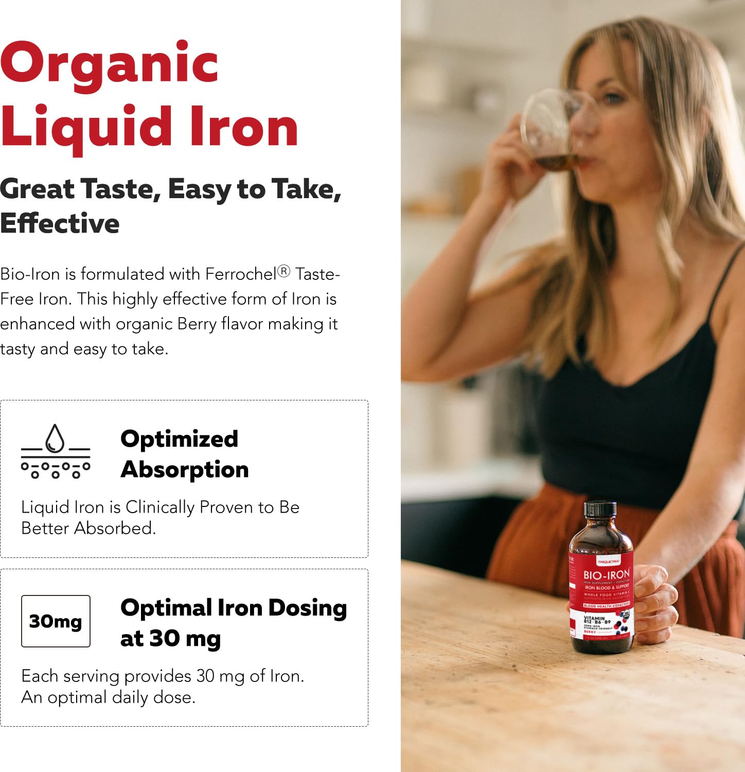 Liquid Iron Supplement - Organic Berry Flavor, 7.6 oz | Vitamin C & B Vitamins