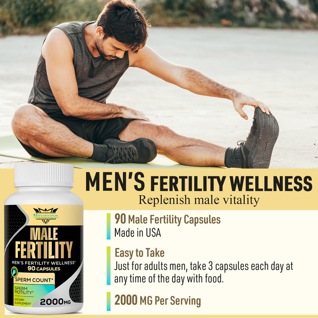 Fertility Supplements for Men – 2000mg Prenatal Vitamins for Sperm Count, Motility & Strength | CoQ10, Maca, Zinc, NAC, Folate – 90 Capsules