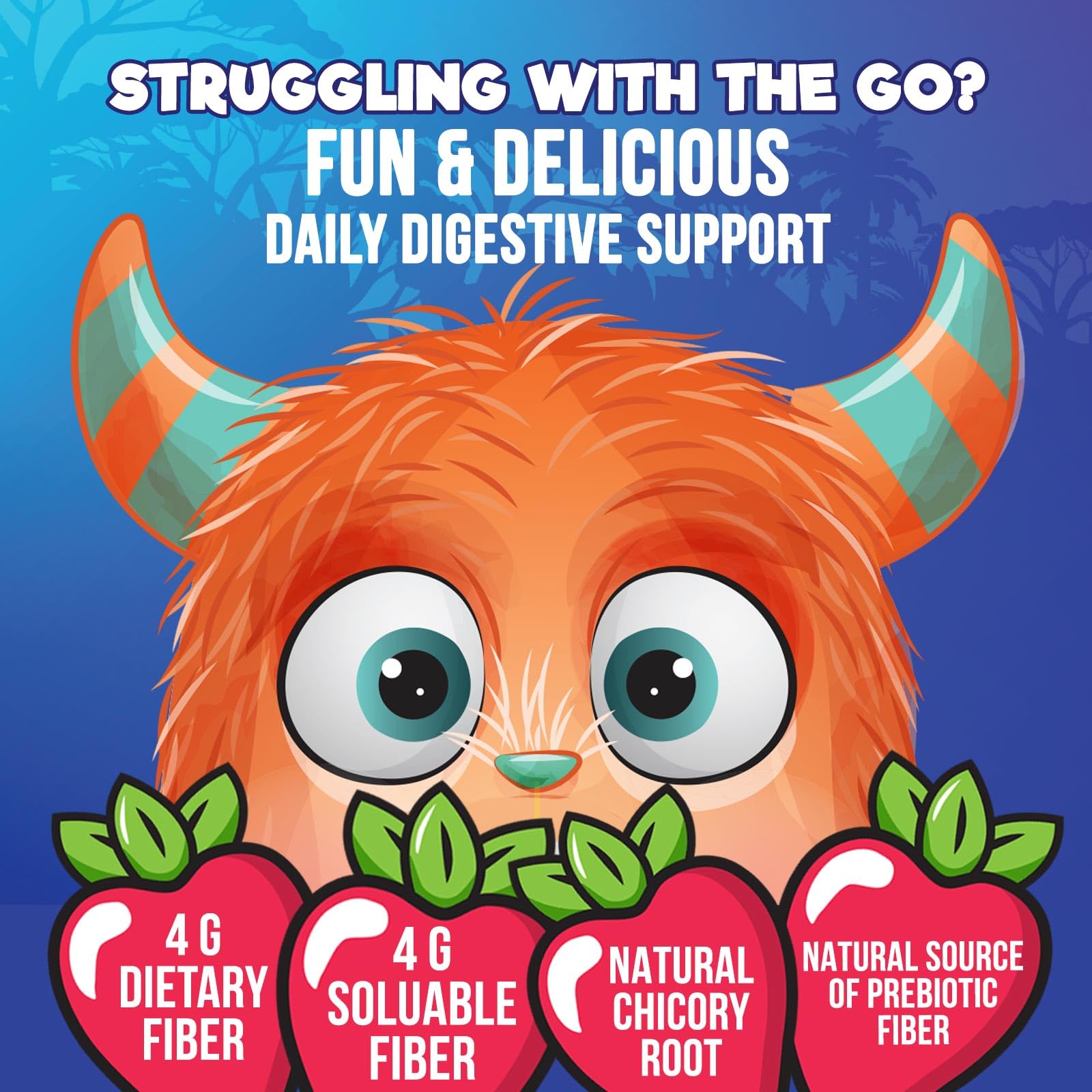 Fiber Gummies for Kids – 4g Daily Prebiotic Fiber (Plant-Based, Non-GMO) – 60 Gummies