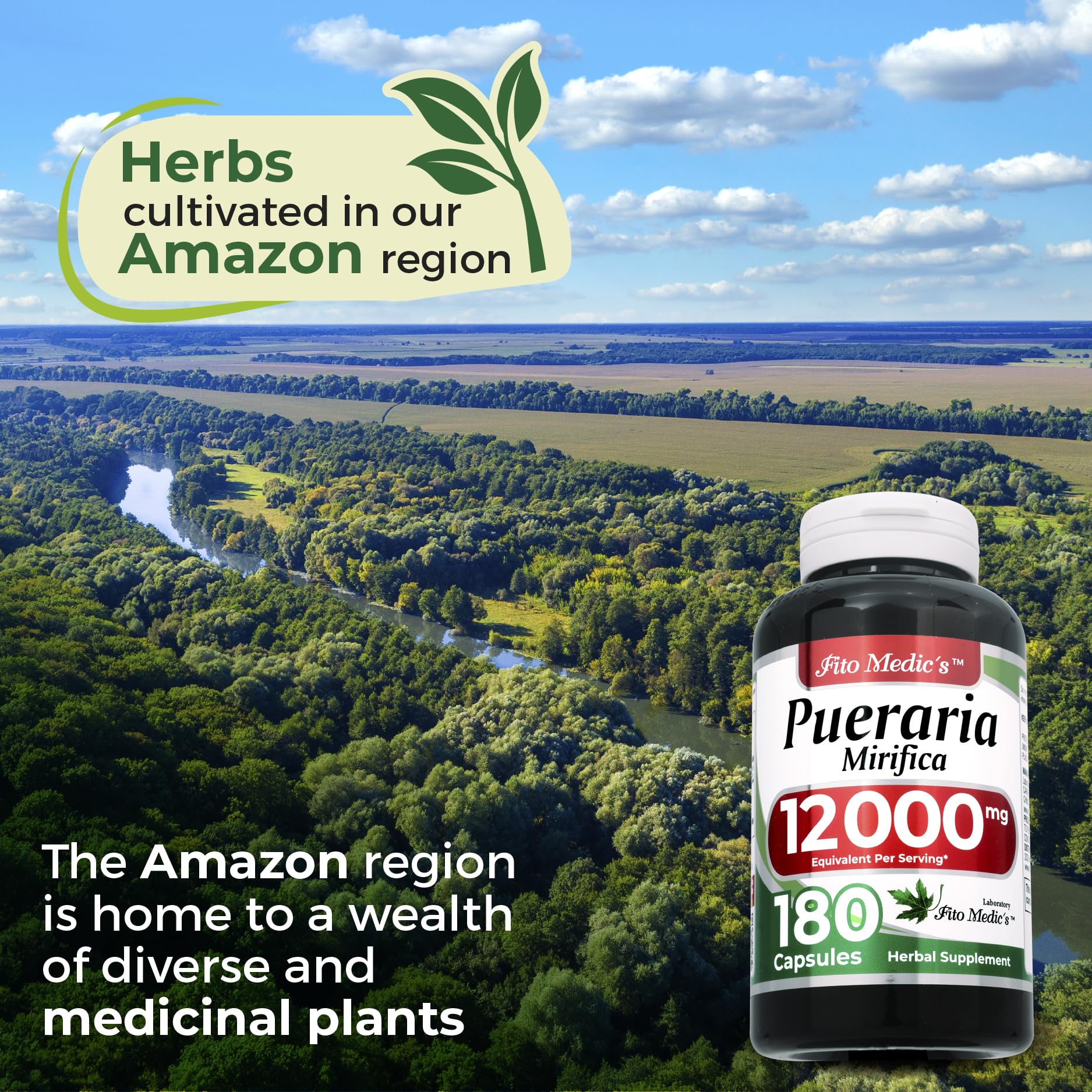 FITO MEDIC'S Lab Pueraria Mirifica Capsules - 180 Count | 12000 mg per Serving | Ultra High Absorption | Pack of 2 | Supplement for Women