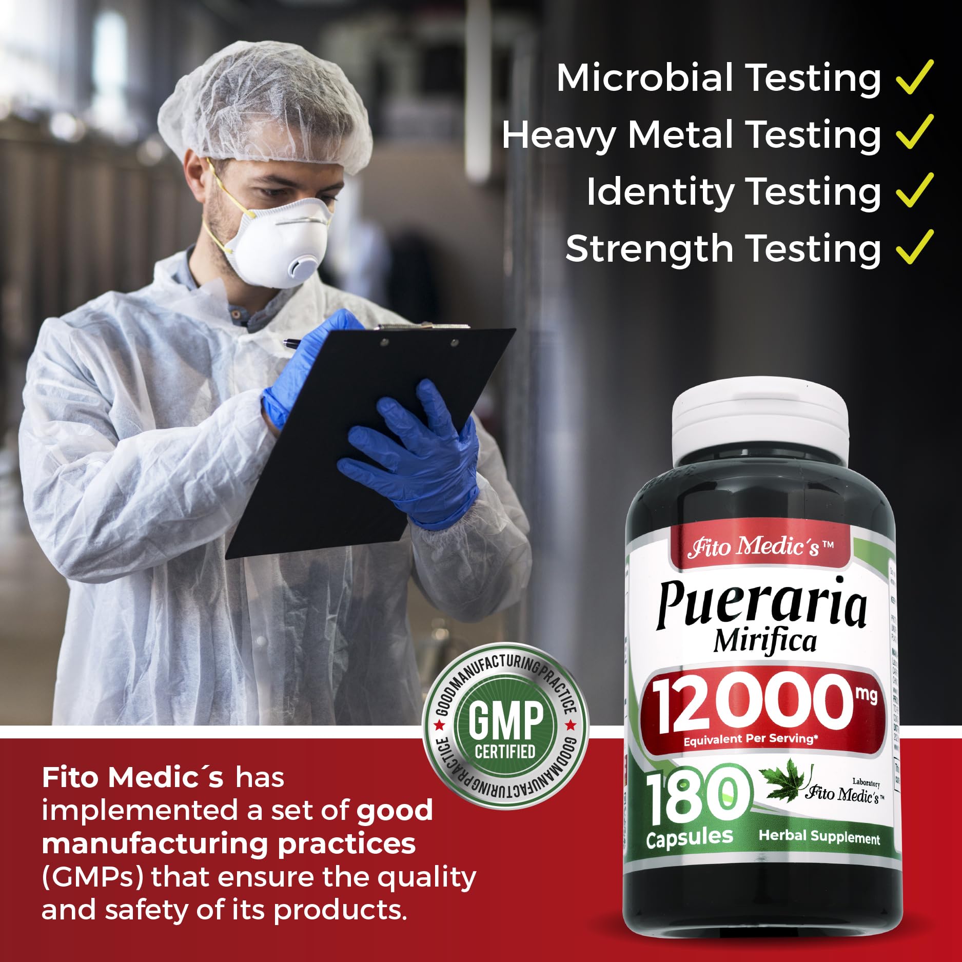 FITO MEDIC'S Lab Pueraria Mirifica Capsules - 180 Count | 12000 mg per Serving | Ultra High Absorption | Pack of 2 | Supplement for Women