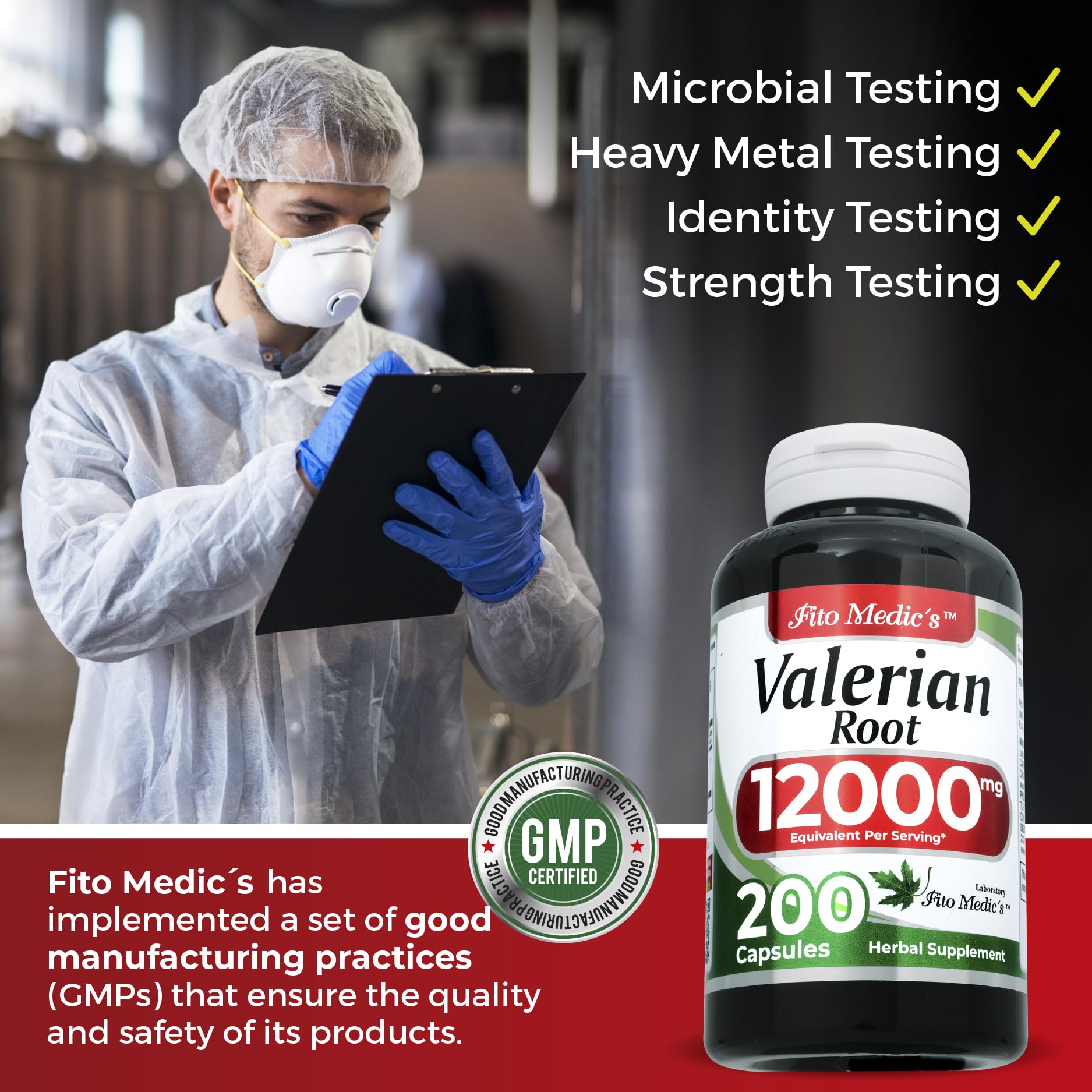 FITO MEDIC'S Lab Valerian Root Capsules – 200 Caps, 12000 mg (Pack of 2)