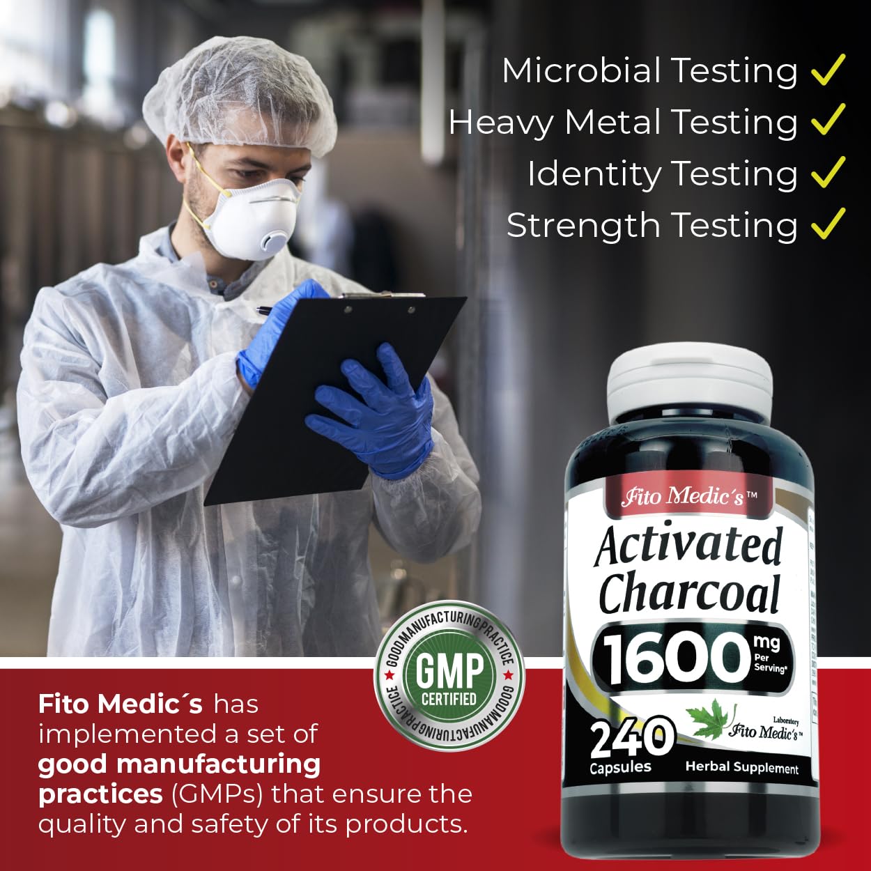 FITO MEDIC'S Lab | Activated Charcoal Pills | 1600 mg per Serving | 240 Caps | Activated Charcoal | Ultra High Absorption