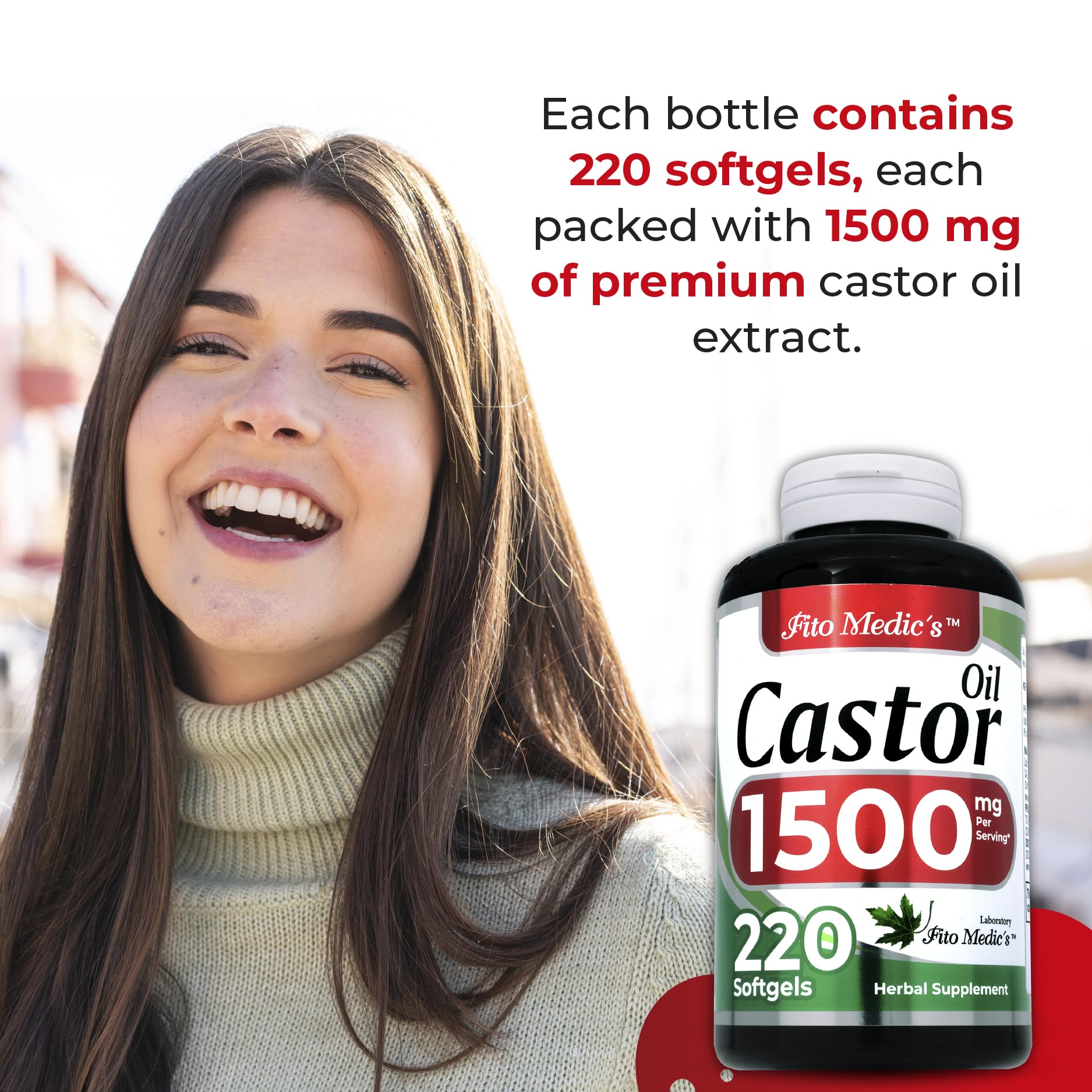 FITO MEDIC'S Lab Castor Oil Pills | 220 Softgels 1500 mg | Castor Oil Softgels Ultra High Absorption (Pack of 2)