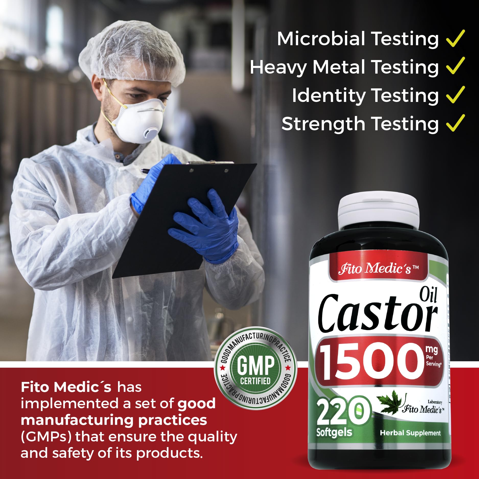 FITO MEDIC'S Lab Castor Oil Pills | 220 Softgels 1500 mg | Castor Oil Softgels Ultra High Absorption (Pack of 2)