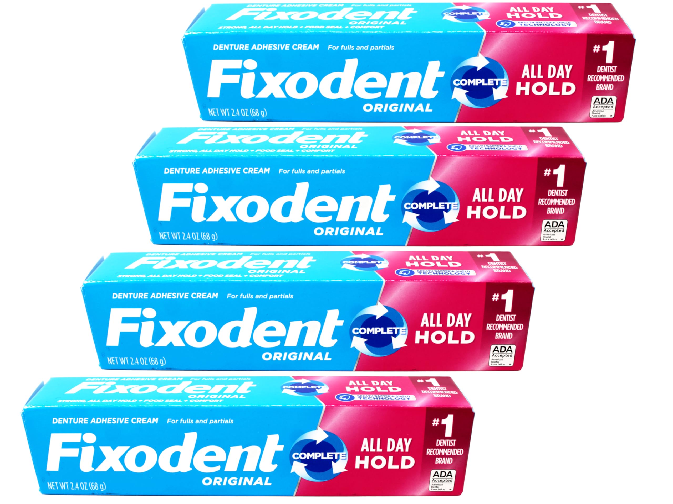 Fixodent Complete Soothing Mint Denture Adhesive Cream – 4 Count (2.4 oz Each) | Strong Hold