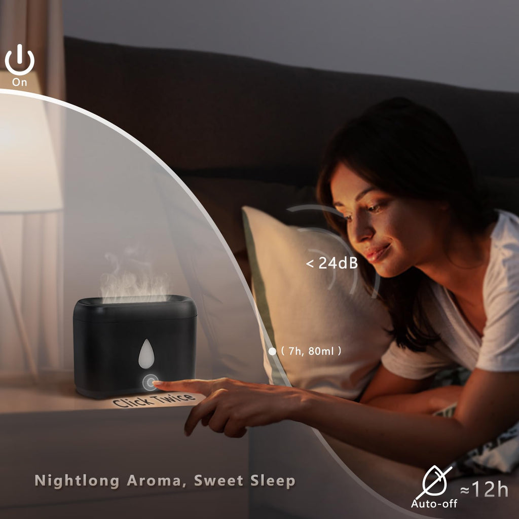 Flame Diffuser for Essential Oils | 200ml Ultrasonic Aroma Diffuser with Auto-Off (Black)