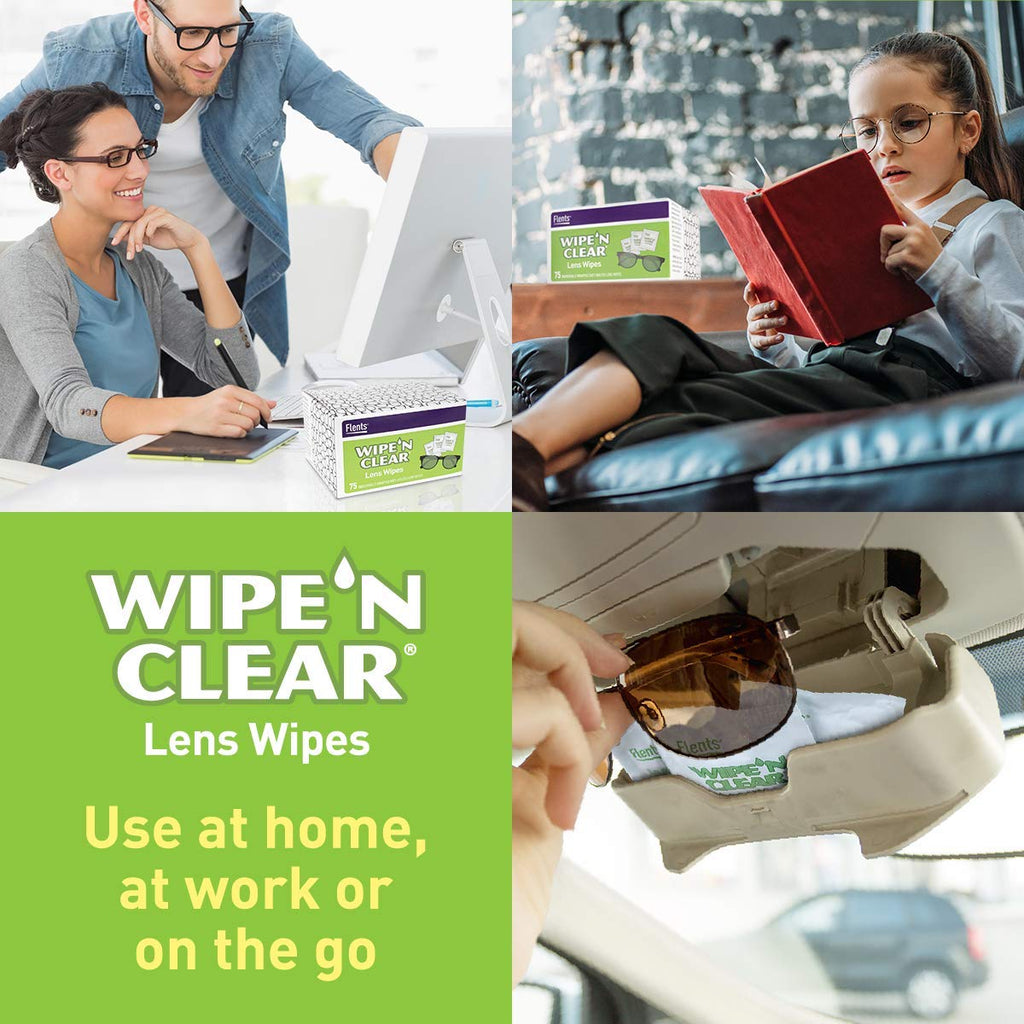 Flents Wipe 'N Clear Lens Cleaning Wipes – 300 Count, 4 Boxes, Pre-Moistened, Fast Drying, Anti-Streak | Made in USA