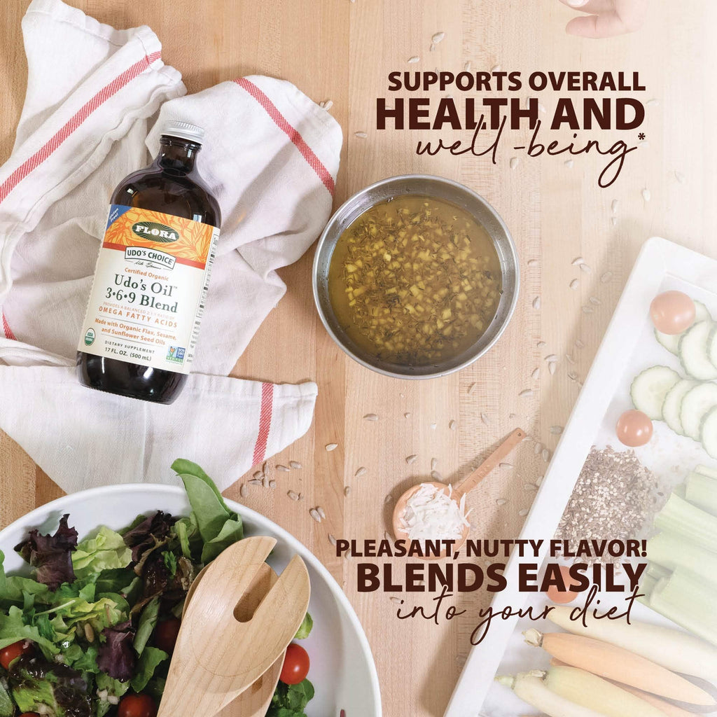 Flora Udo's Oil 3-6-9 Blend - Vegan Omega-3 & Omega-6 Oil - Contains Organic Coconut Oil, Flax Seed Oil & More - Keep Chilled - 17 fl. oz.