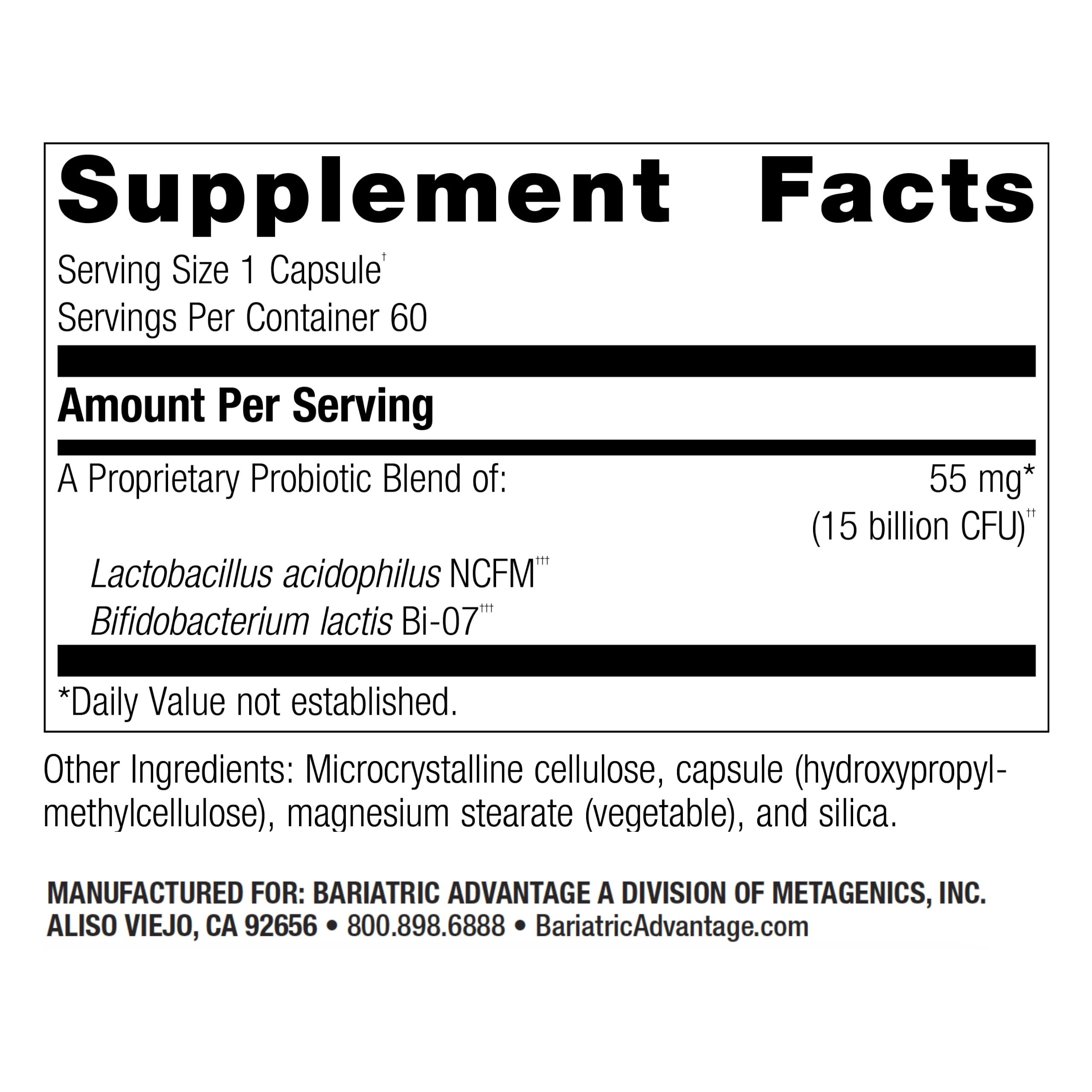 Bariatric Advantage FloraVantage Balance Capsules – Probiotic for Bariatric Surgery Patients (60 Count)