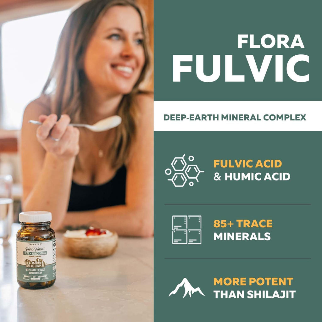 Flora Fulvic – Fulvic Acid + Humic Acid Complex 550 mg | Utah Deep-Earth Mine | 60 Capsules | Immunity, Gut & Digestion