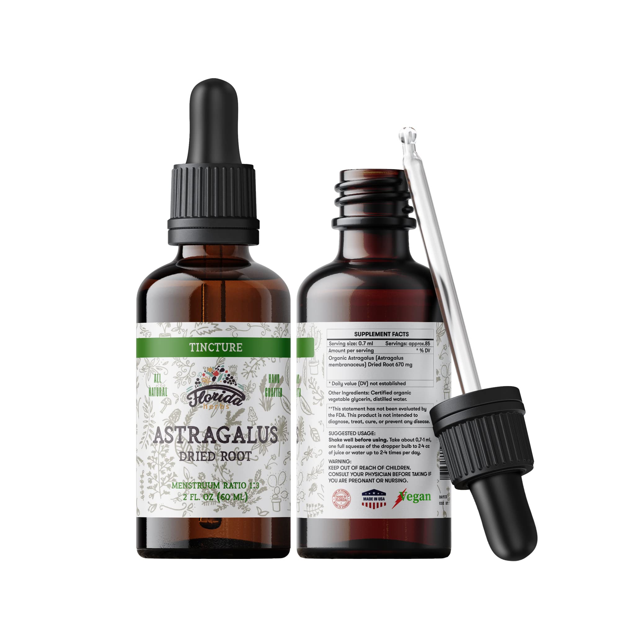 Organic Astragalus Tincture (Non-GMO) 700 mg - Florida Herbs, 2 oz Pack of 2