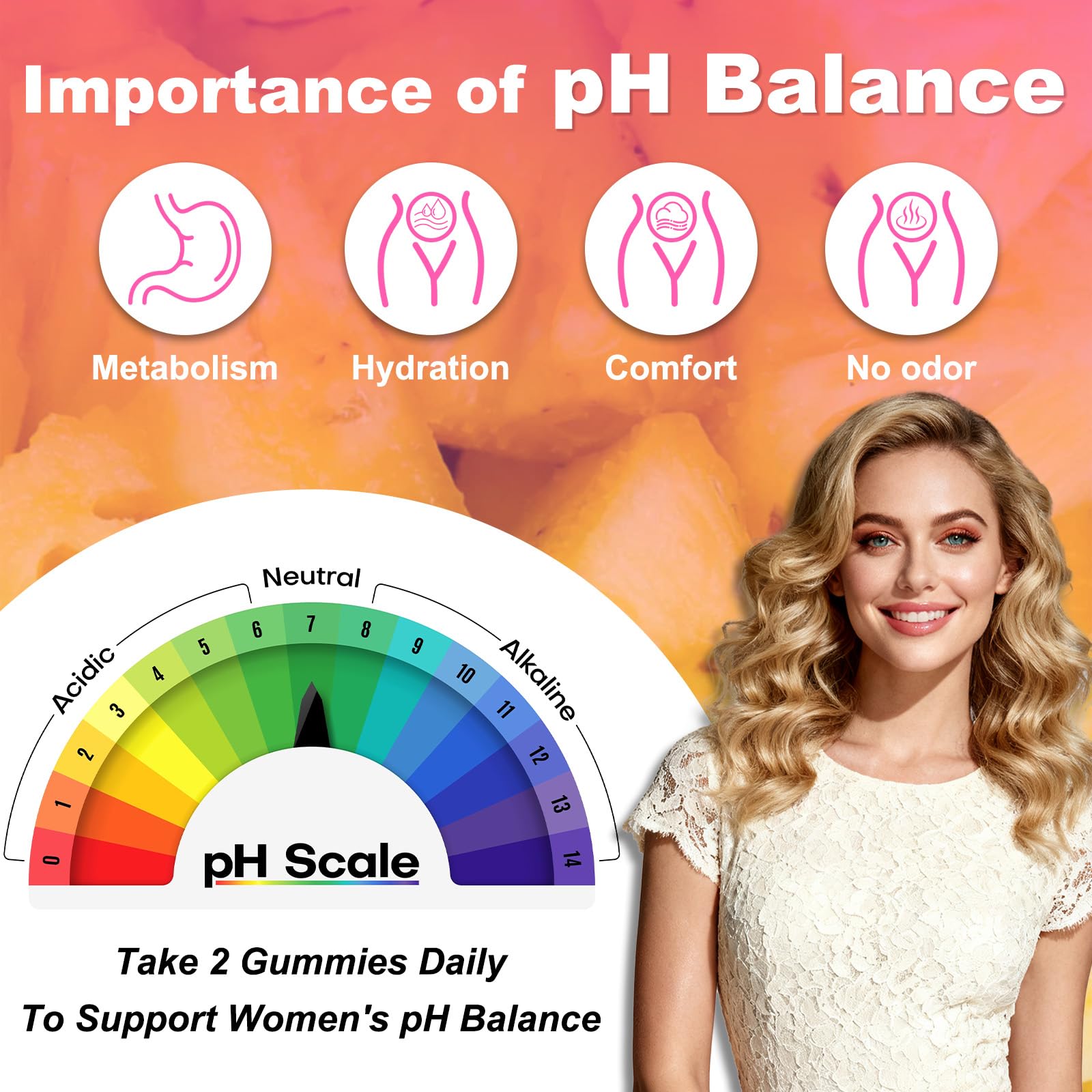 Flyrocer 2 Pack Feminine Balance Gummies — PH Balance, Gut Health & Immunity | Pineapple 120 Count