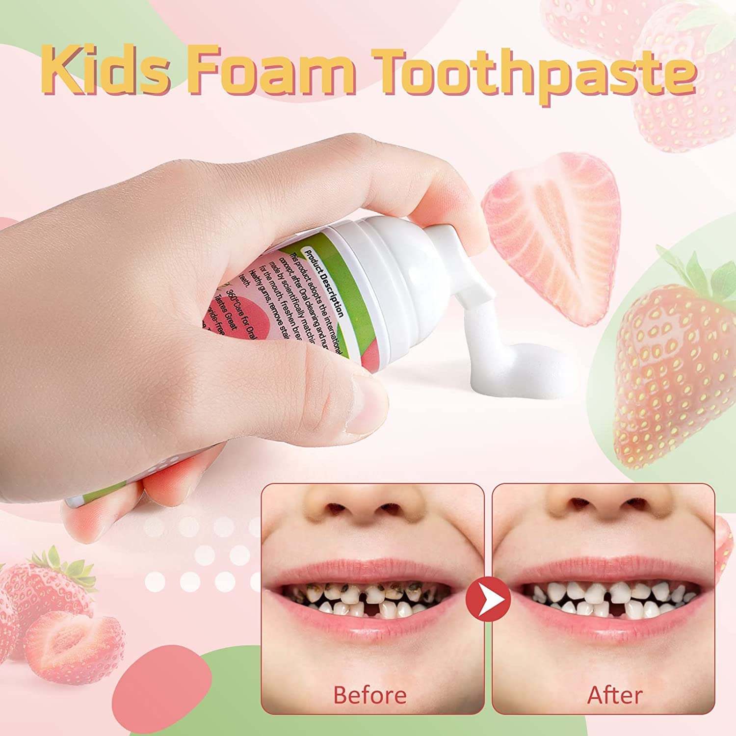 Foam Toothpaste Kids - Low Fluoride, Strawberry-Blueberry Flavor for U-Shaped Toothbrush