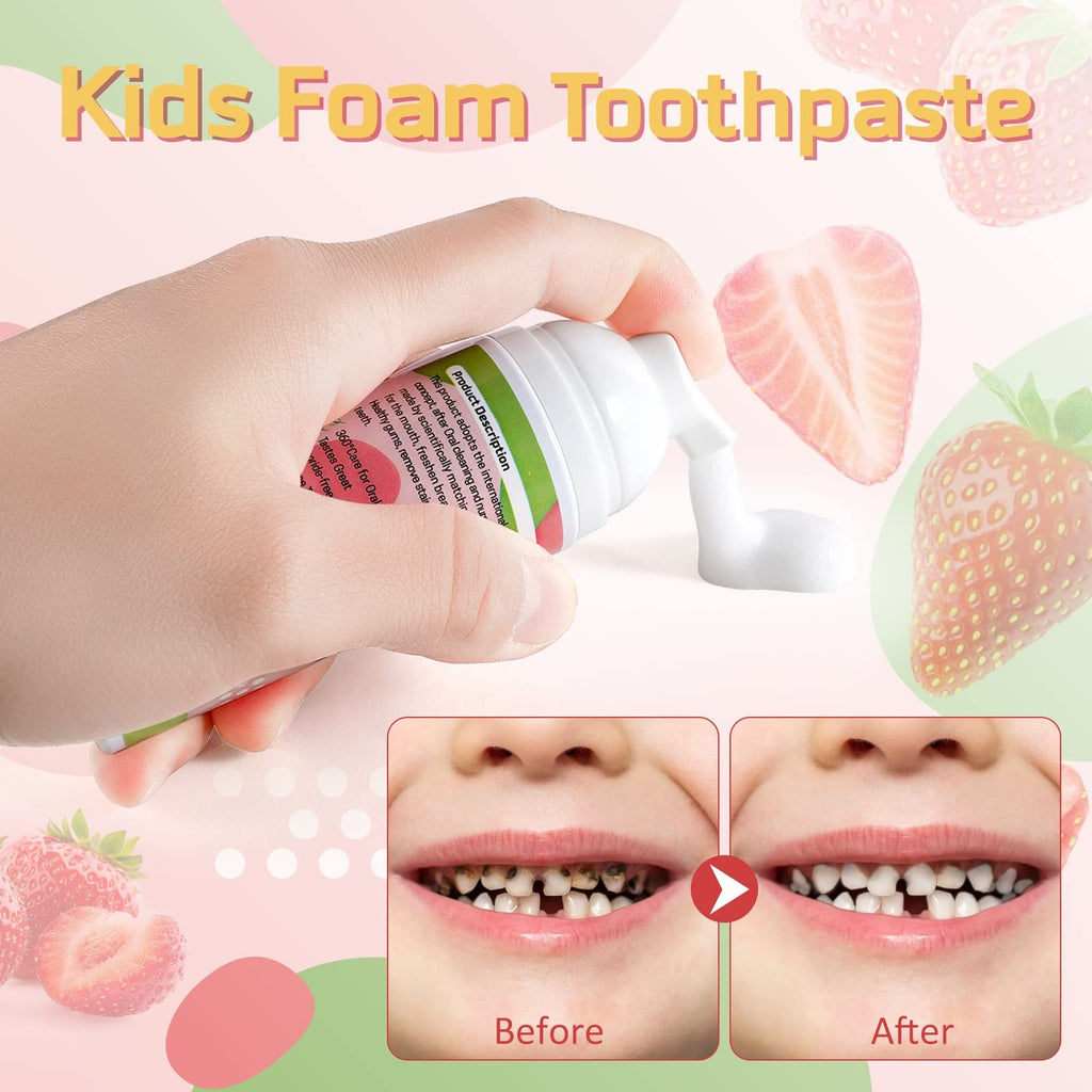 Foam Toothpaste for Kids — Fluoride-Free, Watermelon & Strawberry (Ages 3+) for U-Shaped & Electric Toothbrushes