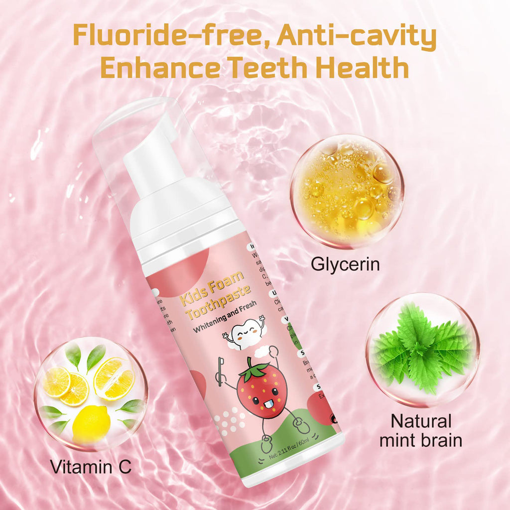 Foam Toothpaste for Kids — Fluoride-Free, Watermelon & Strawberry (Ages 3+) for U-Shaped & Electric Toothbrushes