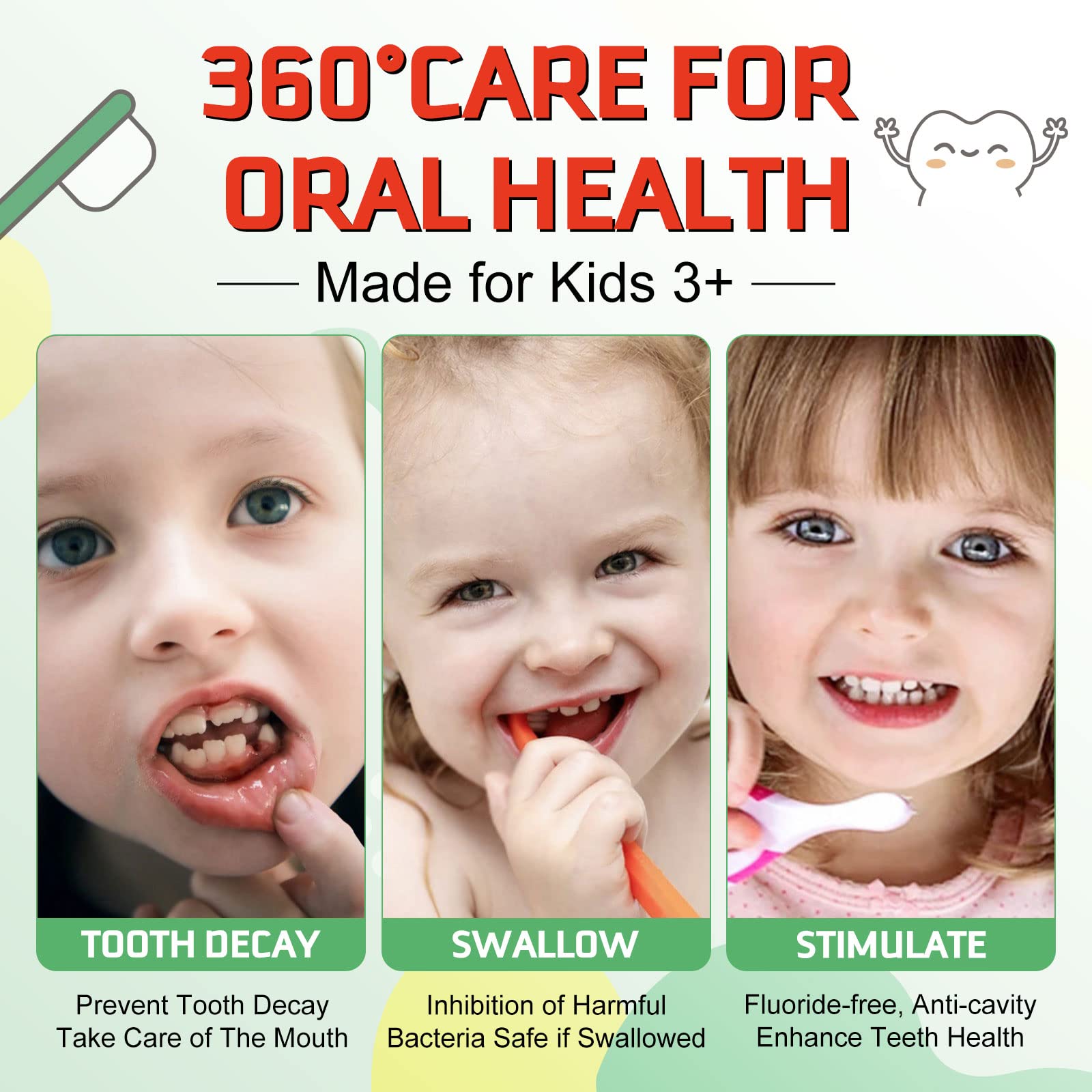 Foam Toothpaste for Kids — Fluoride-Free, Watermelon & Strawberry (Ages 3+) for U-Shaped & Electric Toothbrushes