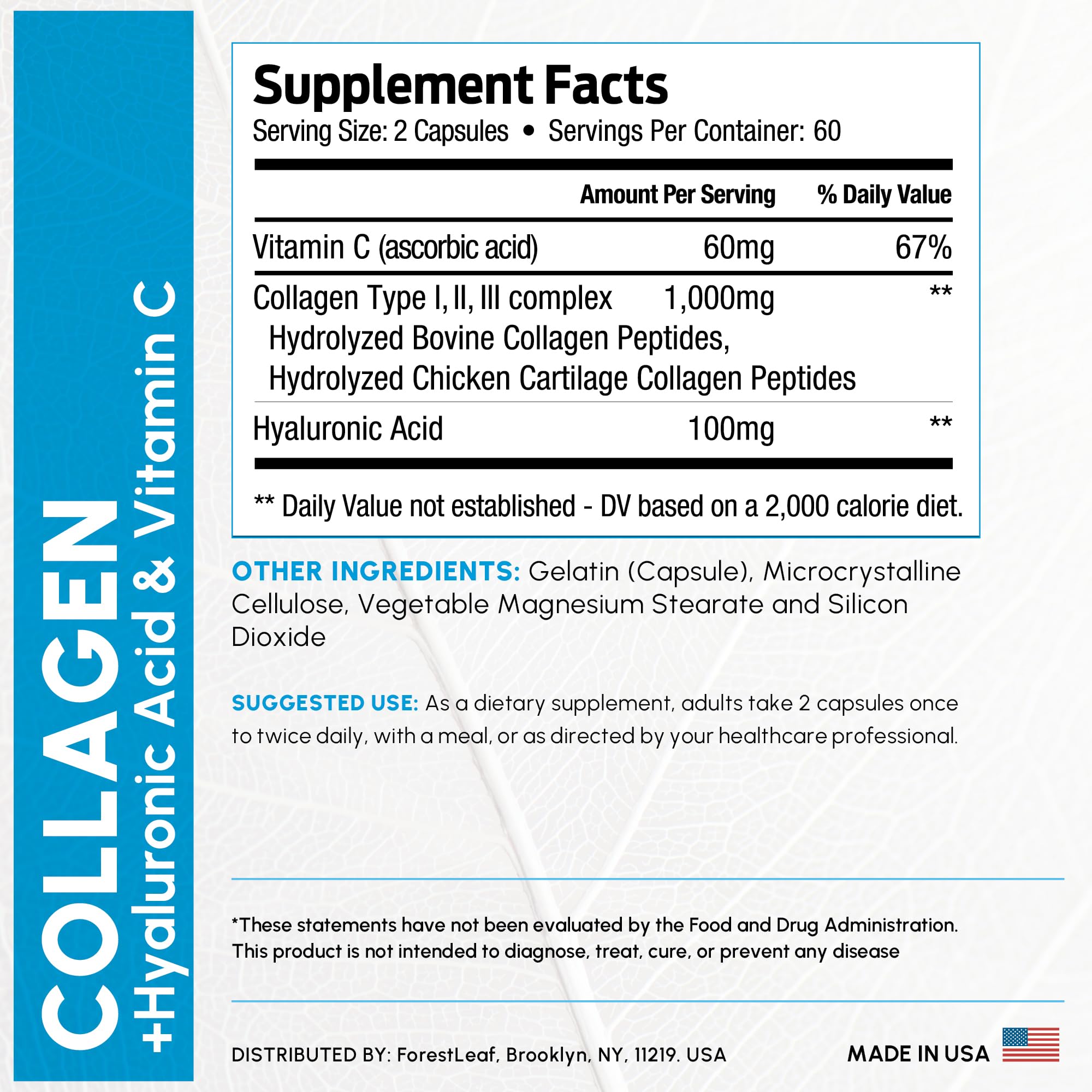 ForestLeaf Multi Collagen Pills with Hyaluronic Acid + Vitamin C | 120 Caps