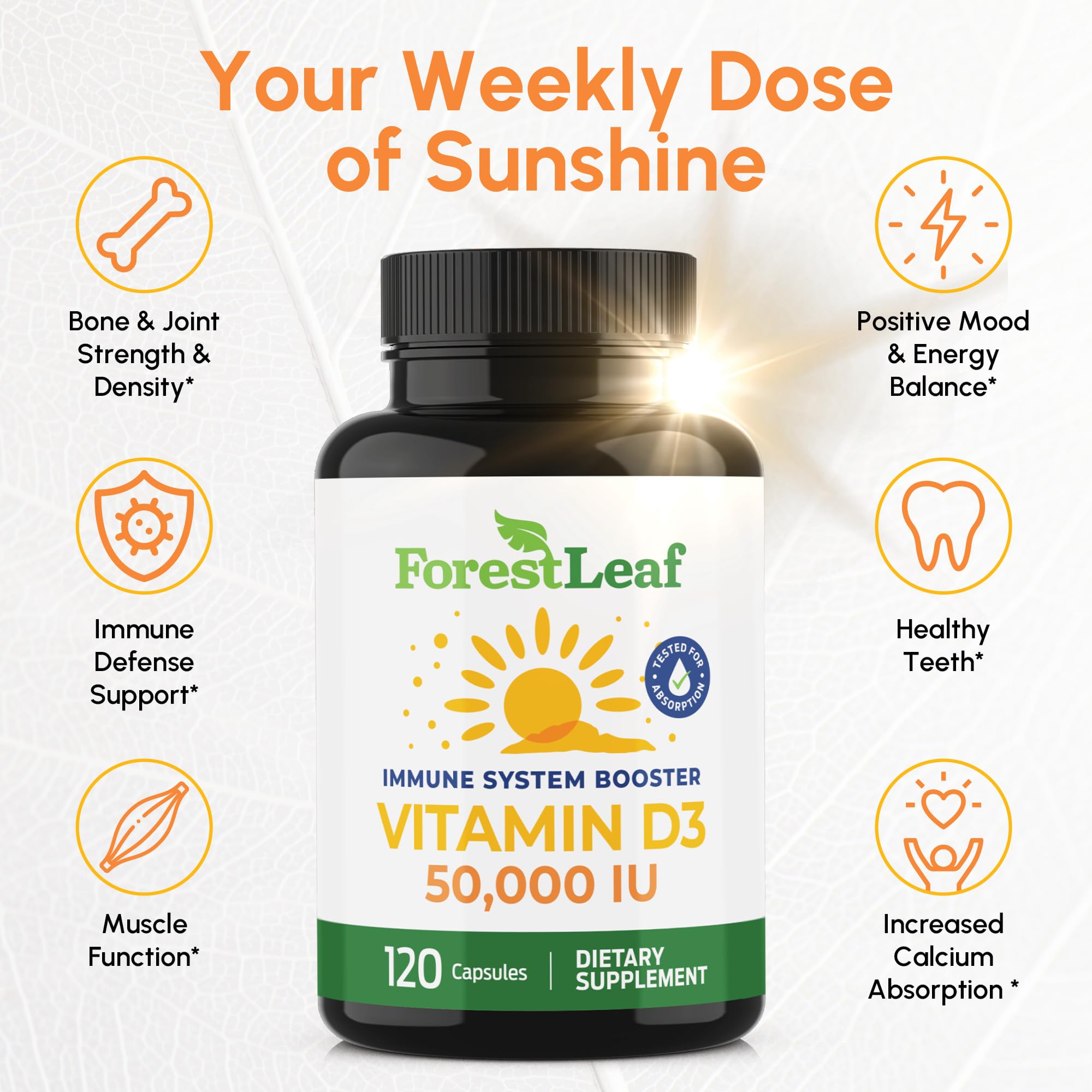 ForestLeaf Vitamin D3 50,000 IU – Weekly High Potency D3 (2-Year Supply)