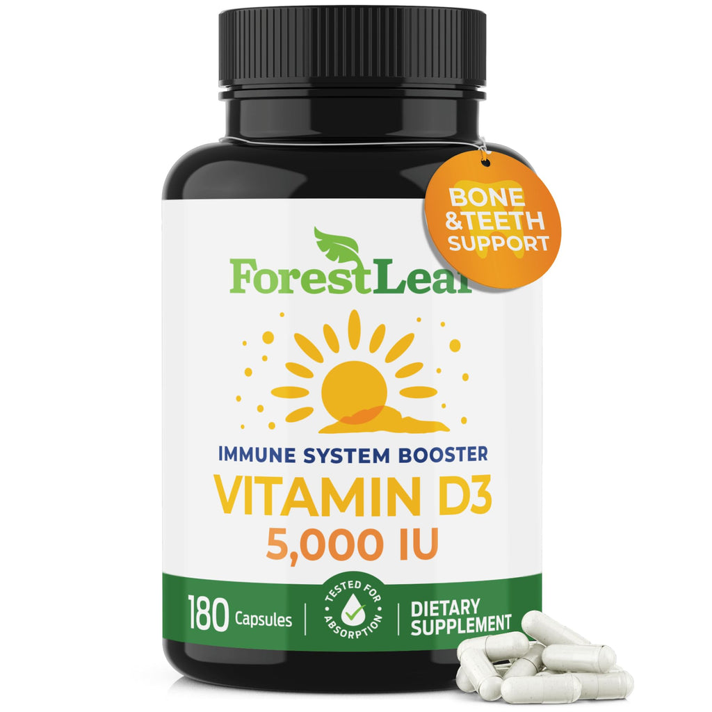 ForestLeaf Vitamin D3 5000 IU - 180 Count | Immune, Bone & Teeth Support