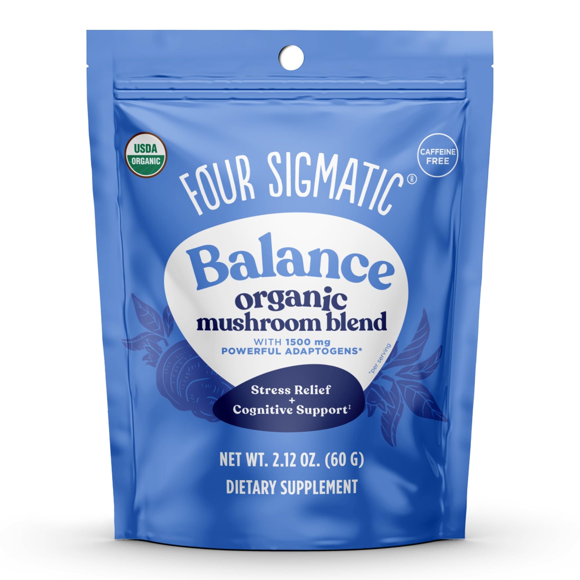Four Sigmatic Calm Mushroom Blend | Adaptogen Supplement with Ashwagandha, Reishi, Tulsi, Cordyceps, Chaga, Rose HIPS, and More | Natural Stress Relief and Immune Support Supplement | 30 Servings