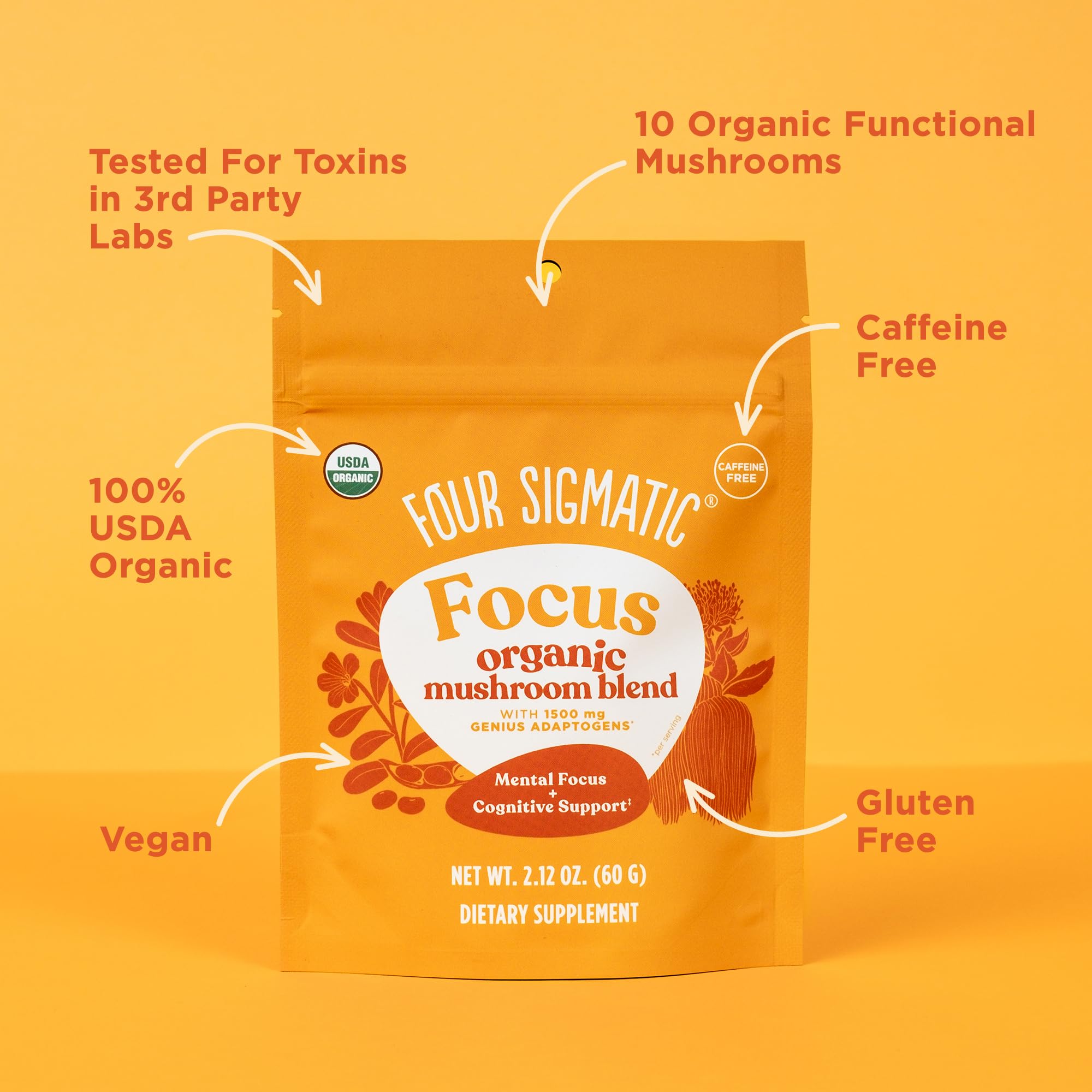 Four Sigmatic Focus Blend | Organic Lion's Mane Powder with Adaptogen and Mushroom Blend | Includes Cordyceps, Rhodiola, Bacopa & Mucuna | 30 Servings