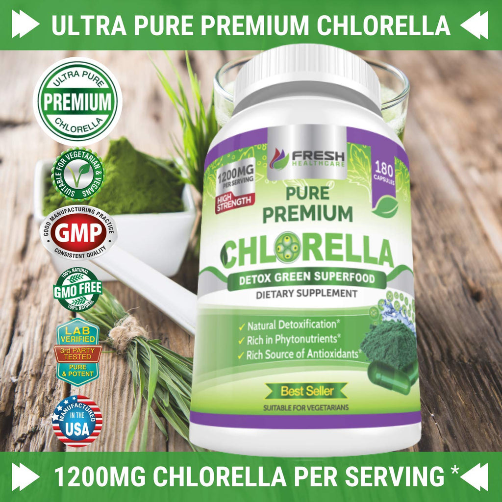 FRESH HEALTHCARE Premium Chlorella Supplement – 1200mg Vegan Capsules