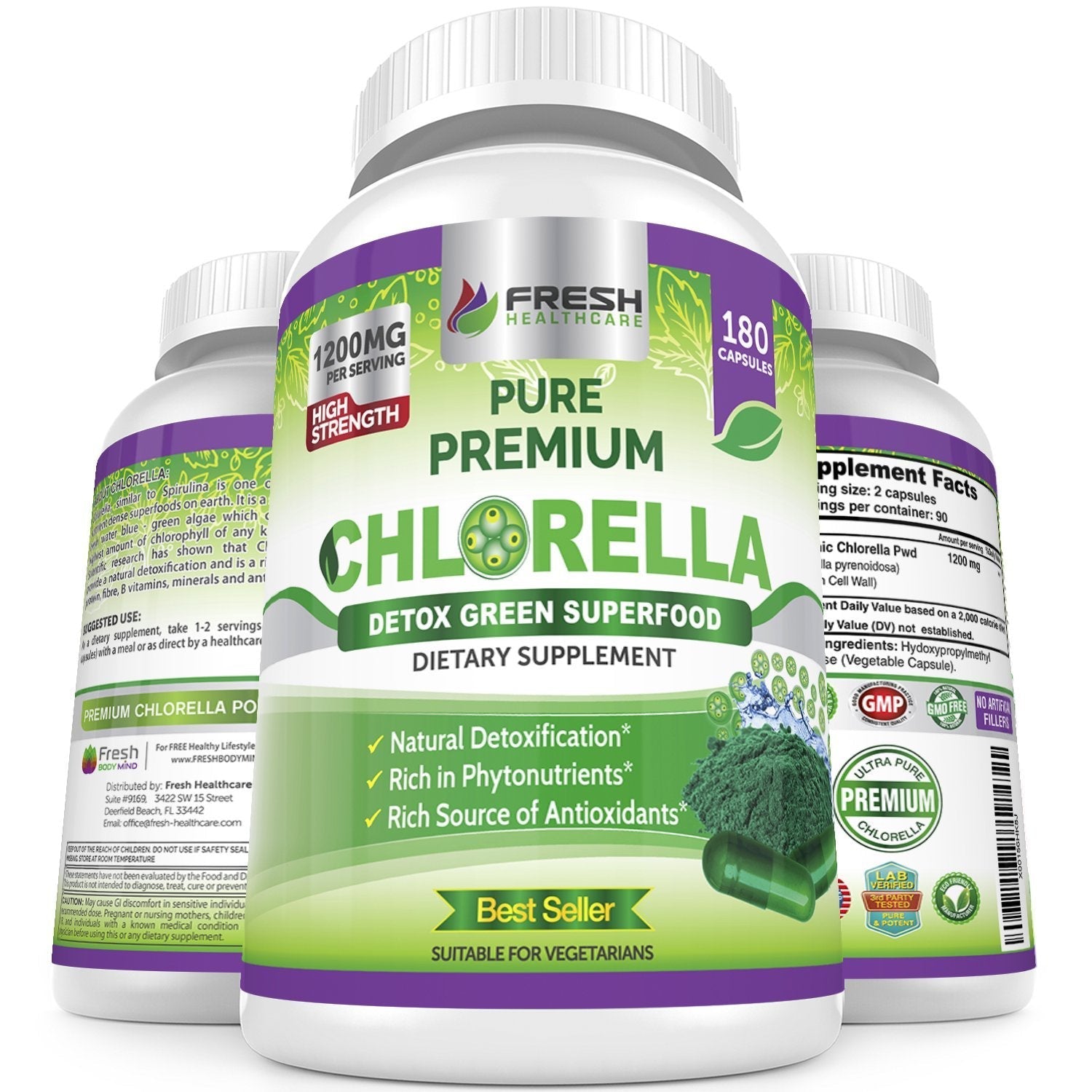 FRESH HEALTHCARE Premium Chlorella Supplement – 1200mg Vegan Capsules