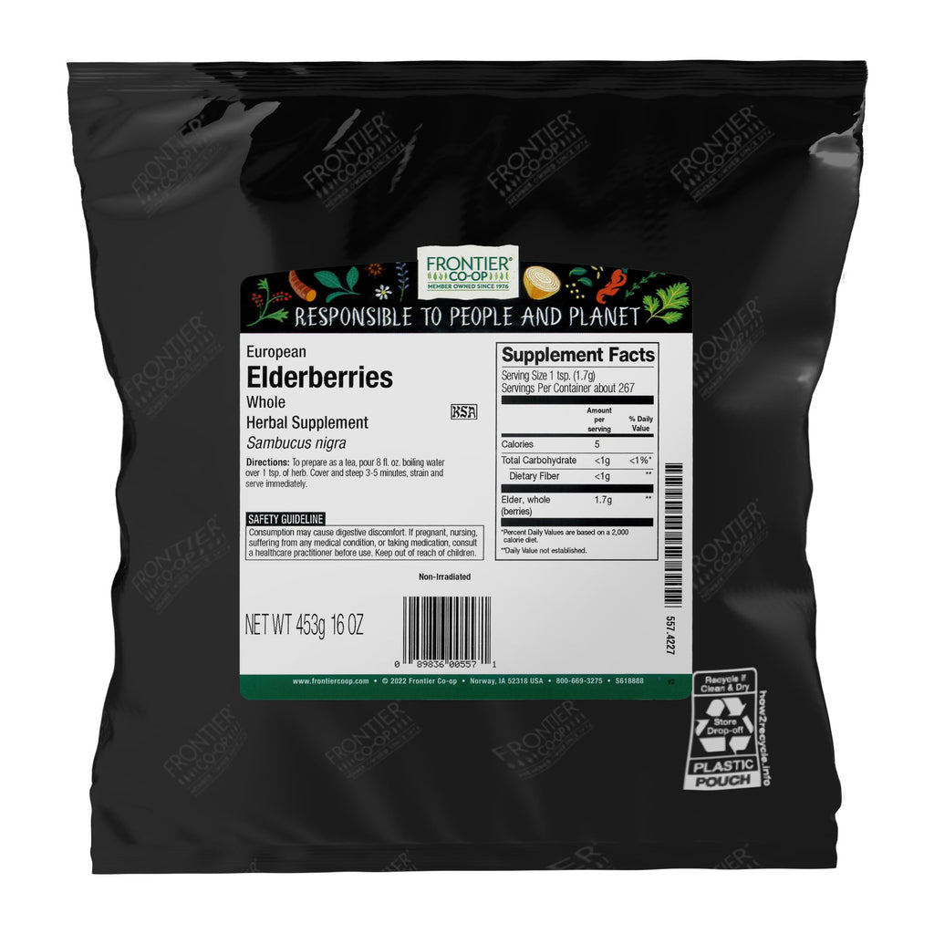 Frontier Co-op Dried Elderberries — European Whole, Non-GMO, Kosher, 16 oz (Pack of 2)