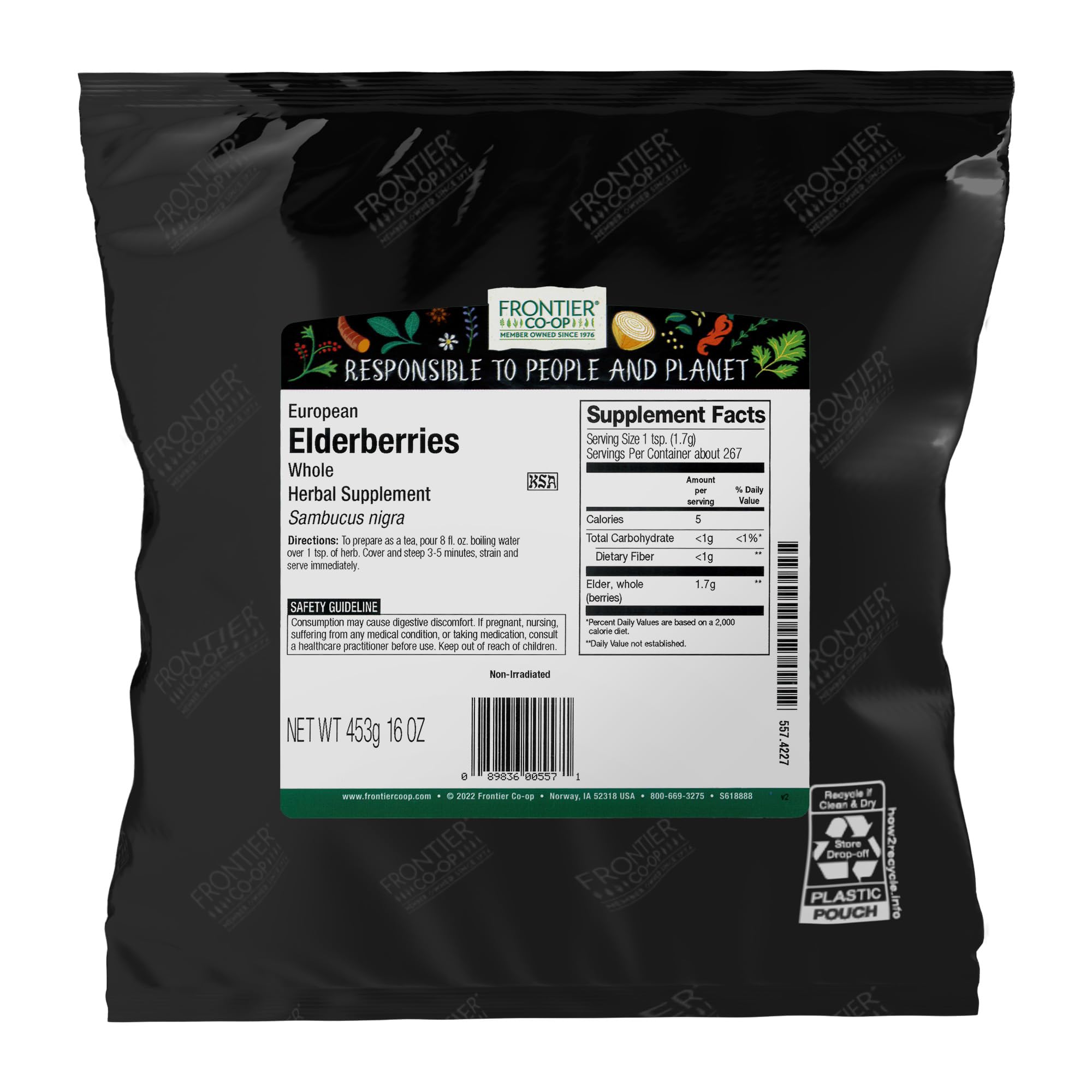 Frontier Co-op Dried Elderberries, European Whole – Non-GMO, Kosher, 16 oz x 4