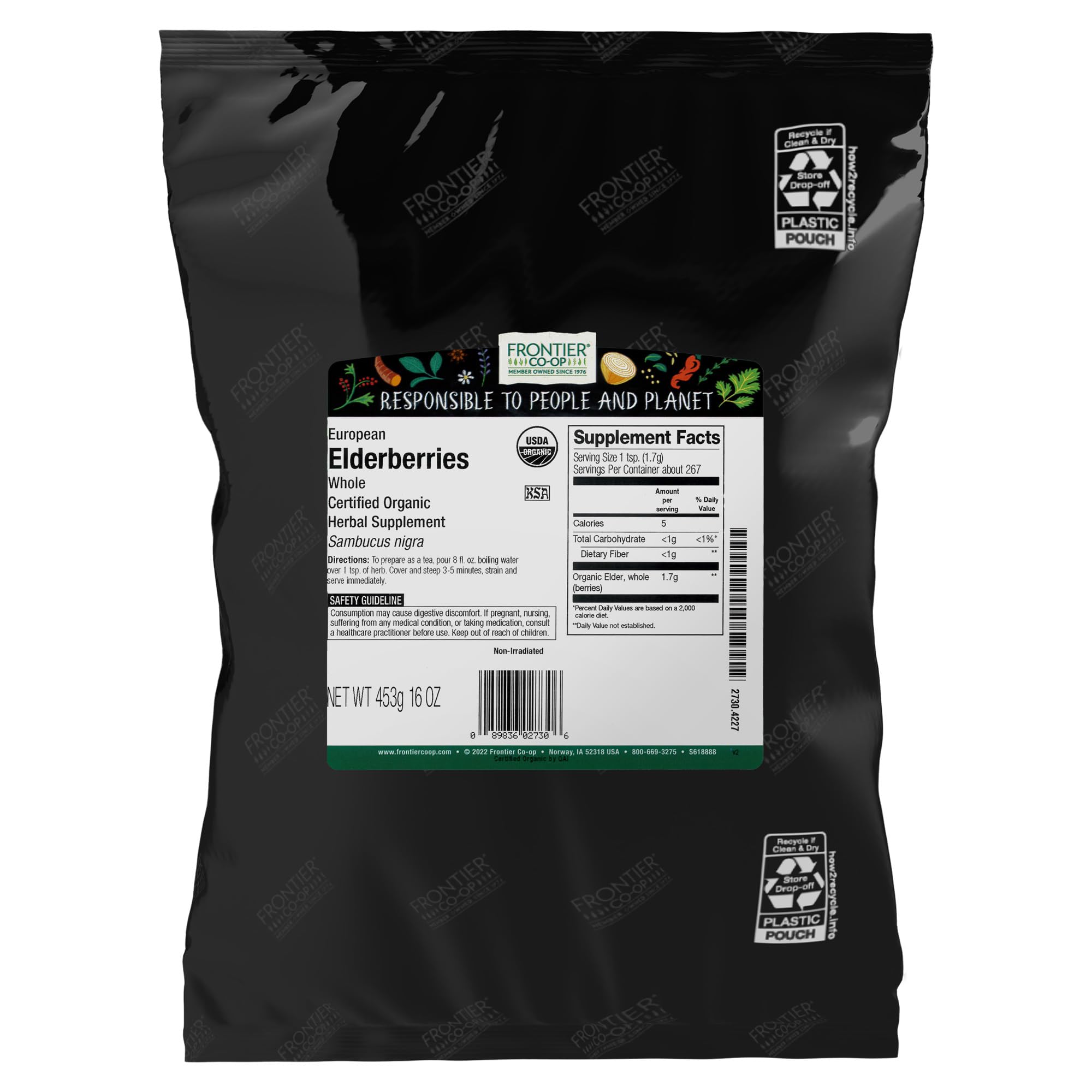 Frontier Co-op Organic Dried Elderberries 1lb Bulk – Kosher & Non-GMO