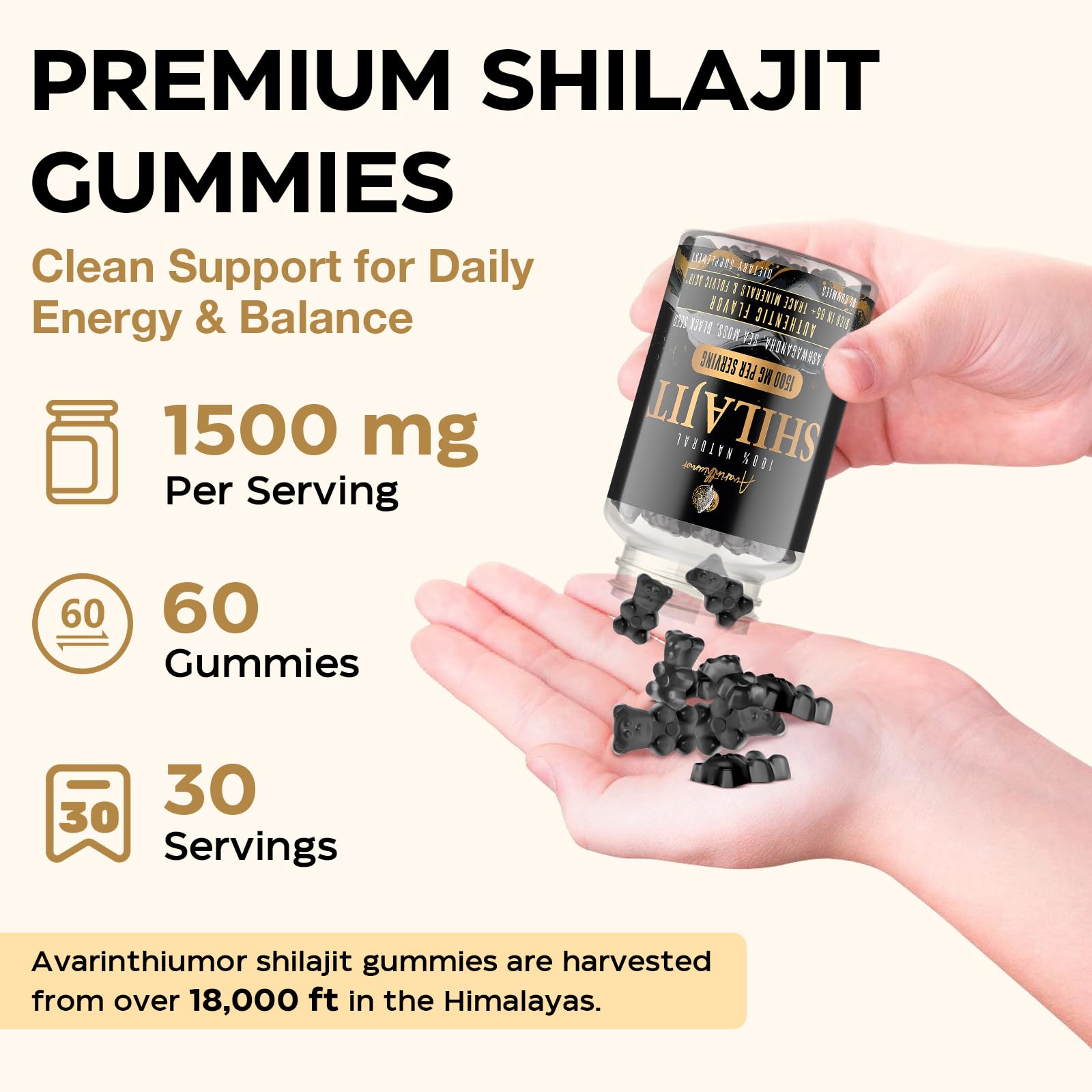 1500MG Shilajit Gummies – 4-in-1 with Ashwagandha, Sea Moss, Black Seed | Energy & Immunity | 60 Gummies