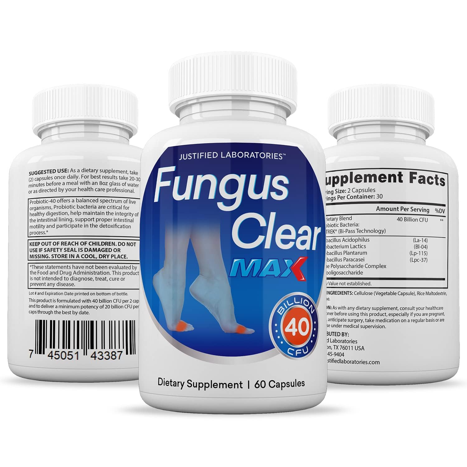 Justified Laboratories Fungus Clear Max Pills – 40 Billion CFU Probiotic, 60 Capsules