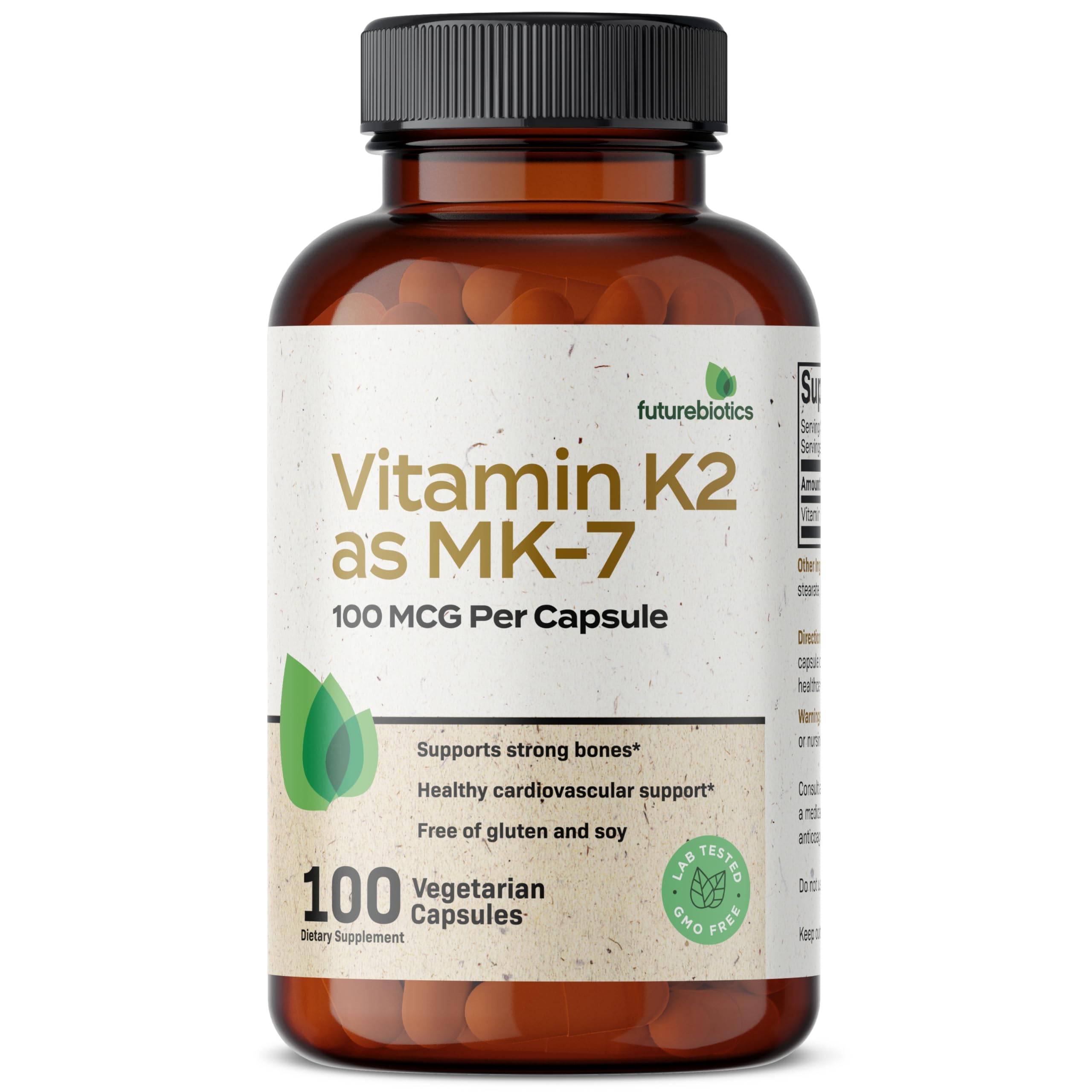Futurebiotics Vitamin K2 as MK-7 100 mcg – Supports Strong Bones, Non-GMO, 100 Vegetarian Capsules (Pack of 2)