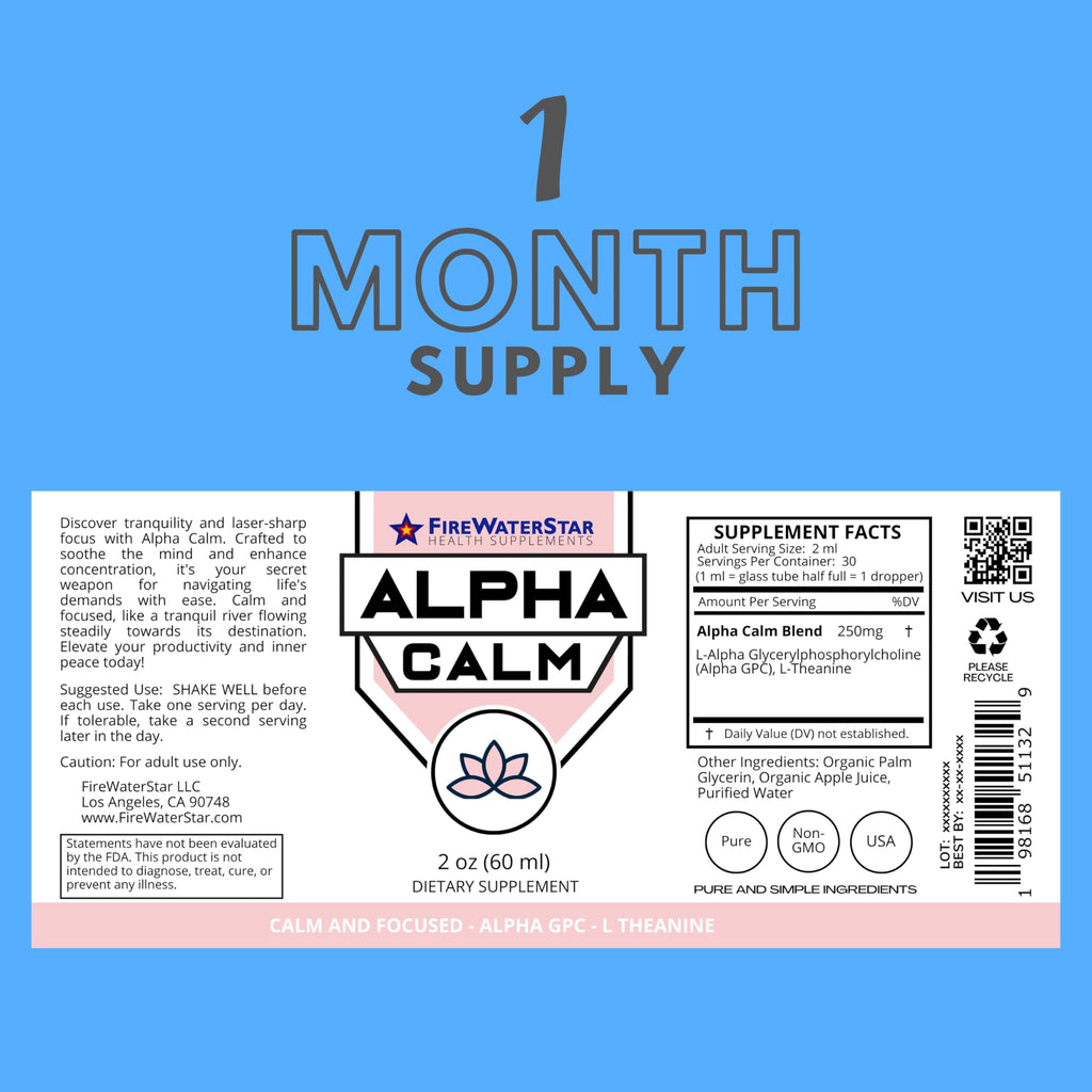 FWS Alpha Calm Liquid Drops – L-Theanine + Alpha GPC for Calm Focus (Organic, Non-GMO) | 30 Servings