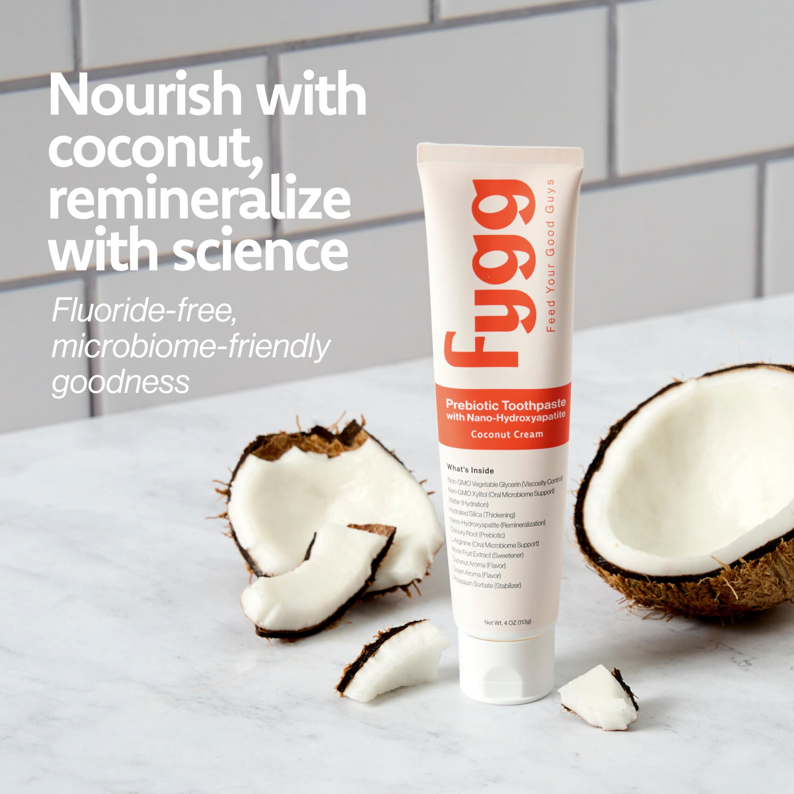 Fygg Fluoride-Free Toothpaste with Prebioitics – Coconut Cream Flavor (4oz) | Nano-Hydroxyapatite Remineralizing for Sensitive Teeth, Whitening & Enamel Repair