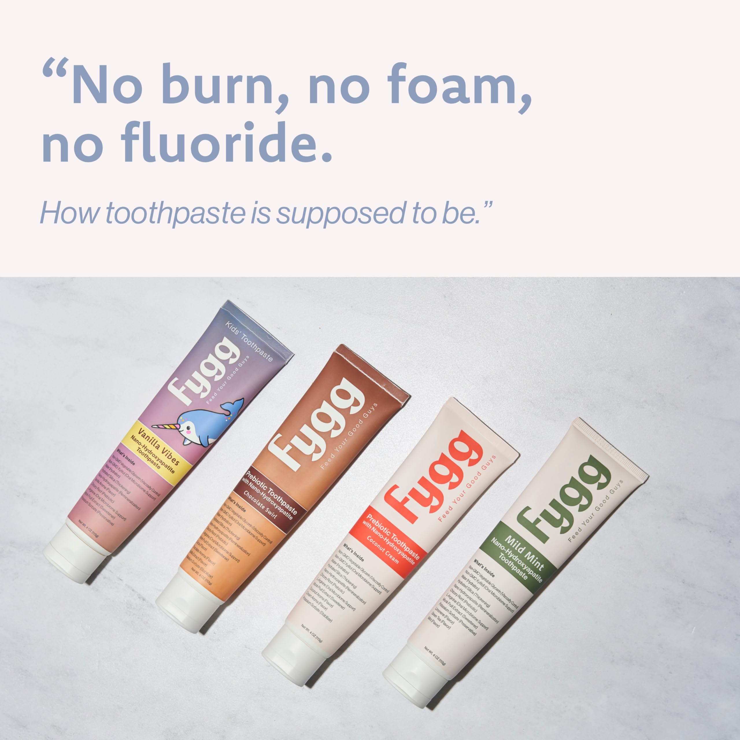 Fygg Nano-Hydroxyapatite Toothpaste with Prebiotics – Fluoride & SLS Free, 4 oz (Chocolate Swirl)