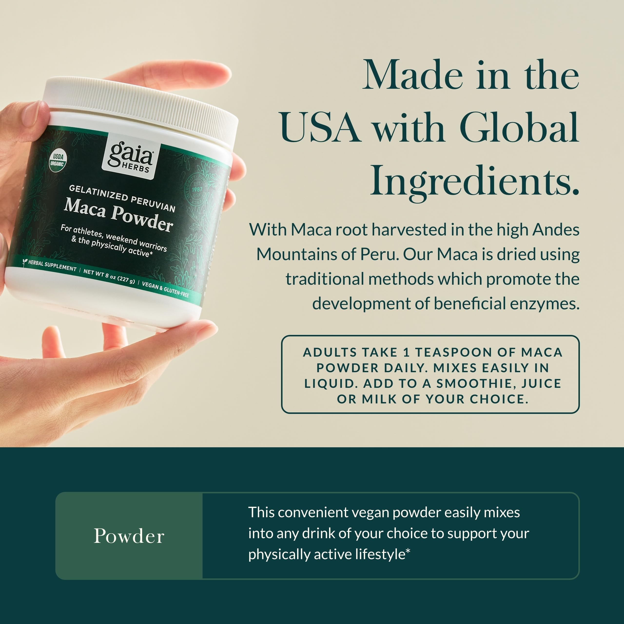 Gaia Herbs Maca Powder – Organic Energy & Stamina (8 oz, 69-Day Supply)