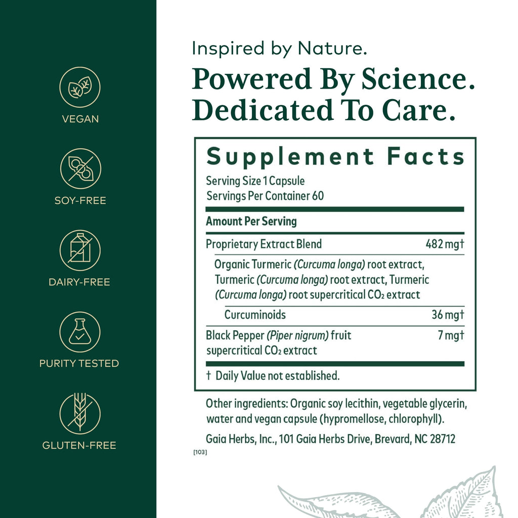 GAIA HERBS PRO Curcuma Supreme – Immune Support, Turmeric + Black Pepper, Organic, 60 Servings