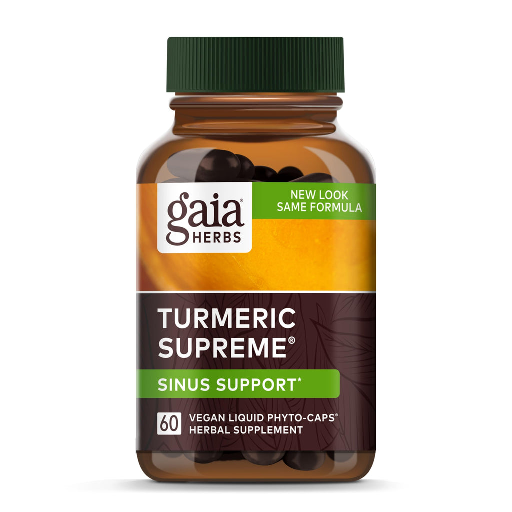 Gaia Herbs Turmeric Supreme Sinus Support - Sinus Relief & Healthy Response* | Curcumin + Black Pepper | 60 Vegan Liquid Phyto-Caps