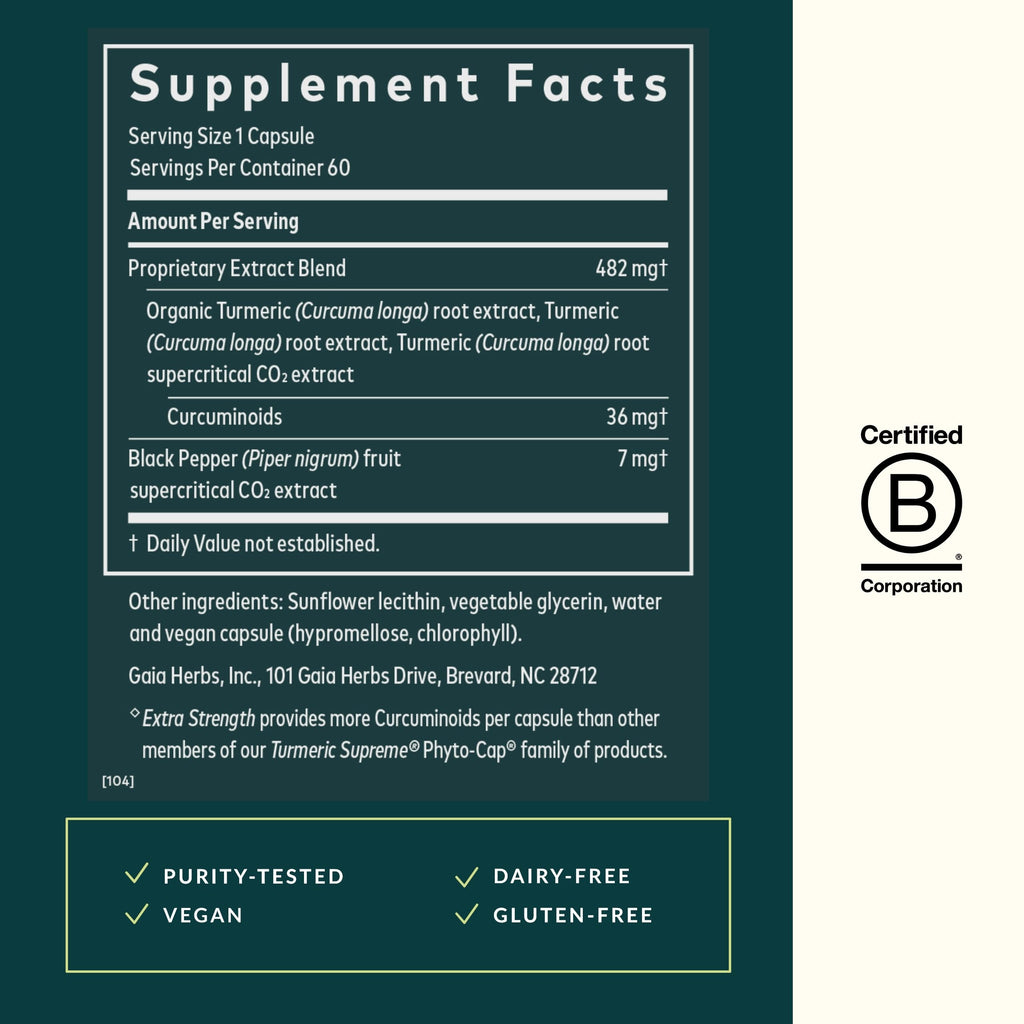 Gaia Herbs Turmeric Supreme Extra Strength – Supports Occasional Discomfort | Curcumin & Black Pepper | 60 Vegan Capsules