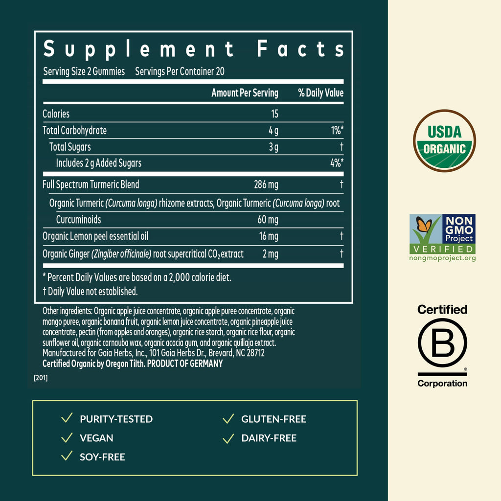 Gaia Herbs Turmeric Supreme Daily Gummies – Joint Support, Organic, 40 Gummies