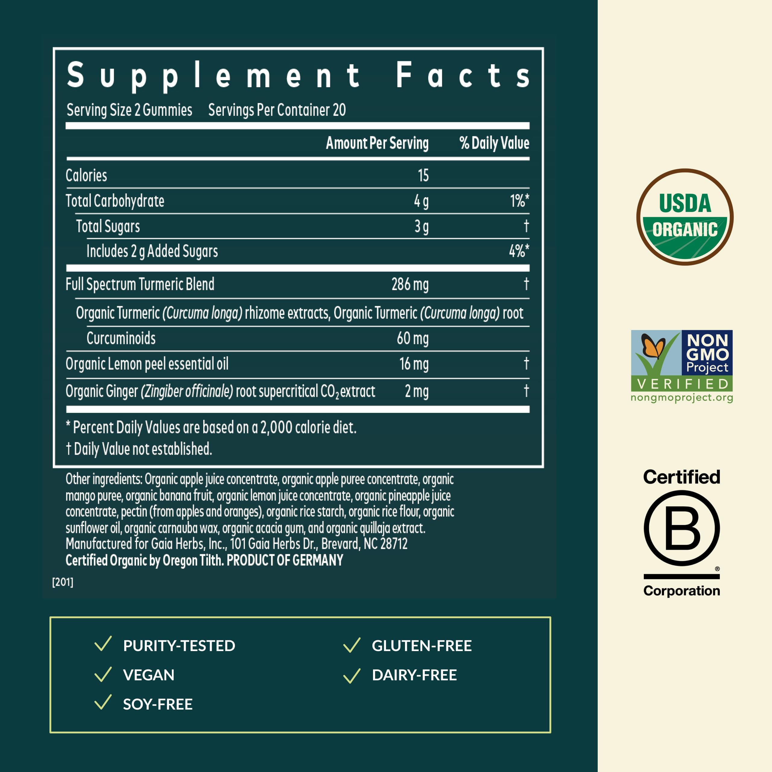 Gaia Herbs Turmeric Supreme Daily Gummies – Joint Support, Organic, 40 Gummies
