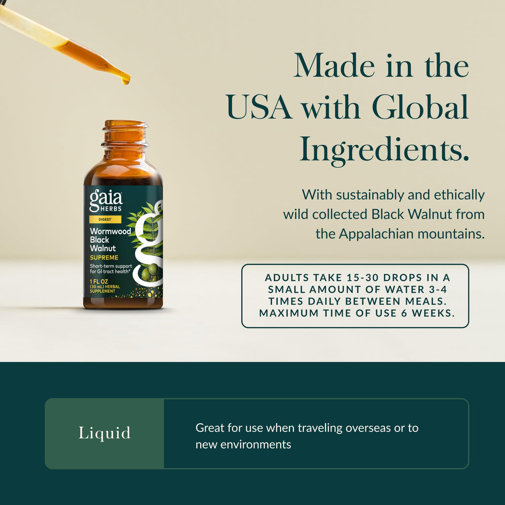 Gaia Herbs Wormwood Black Walnut Supreme 1 Fl Oz Liquid Extract | GI Support