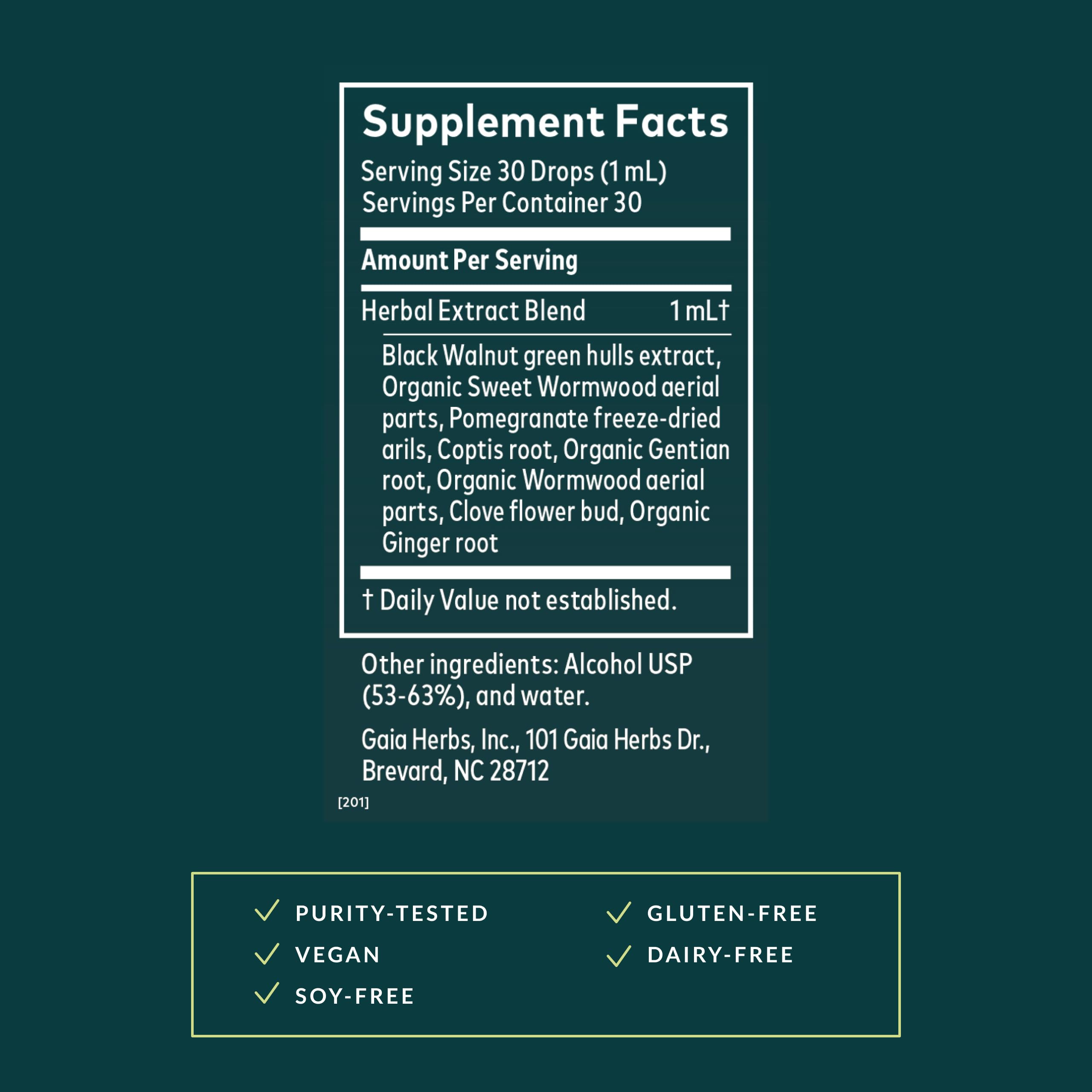 Gaia Herbs Wormwood Black Walnut Supreme 1 Fl Oz Liquid Extract | GI Support