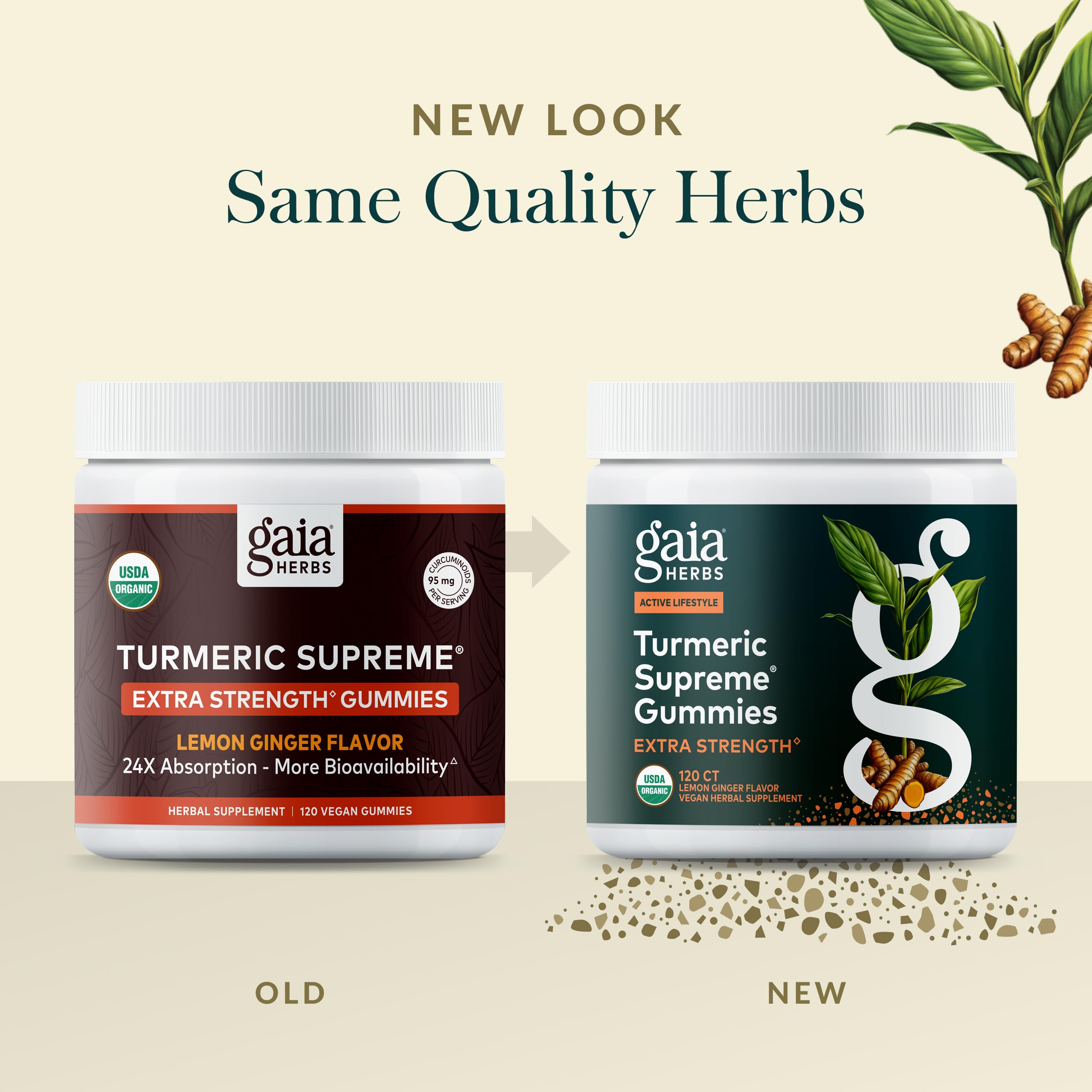 Gaia Herbs Turmeric Supreme Extra Strength Gummies – Swelling Relief, Lemon Ginger, 120 Vegan Organic Gummies