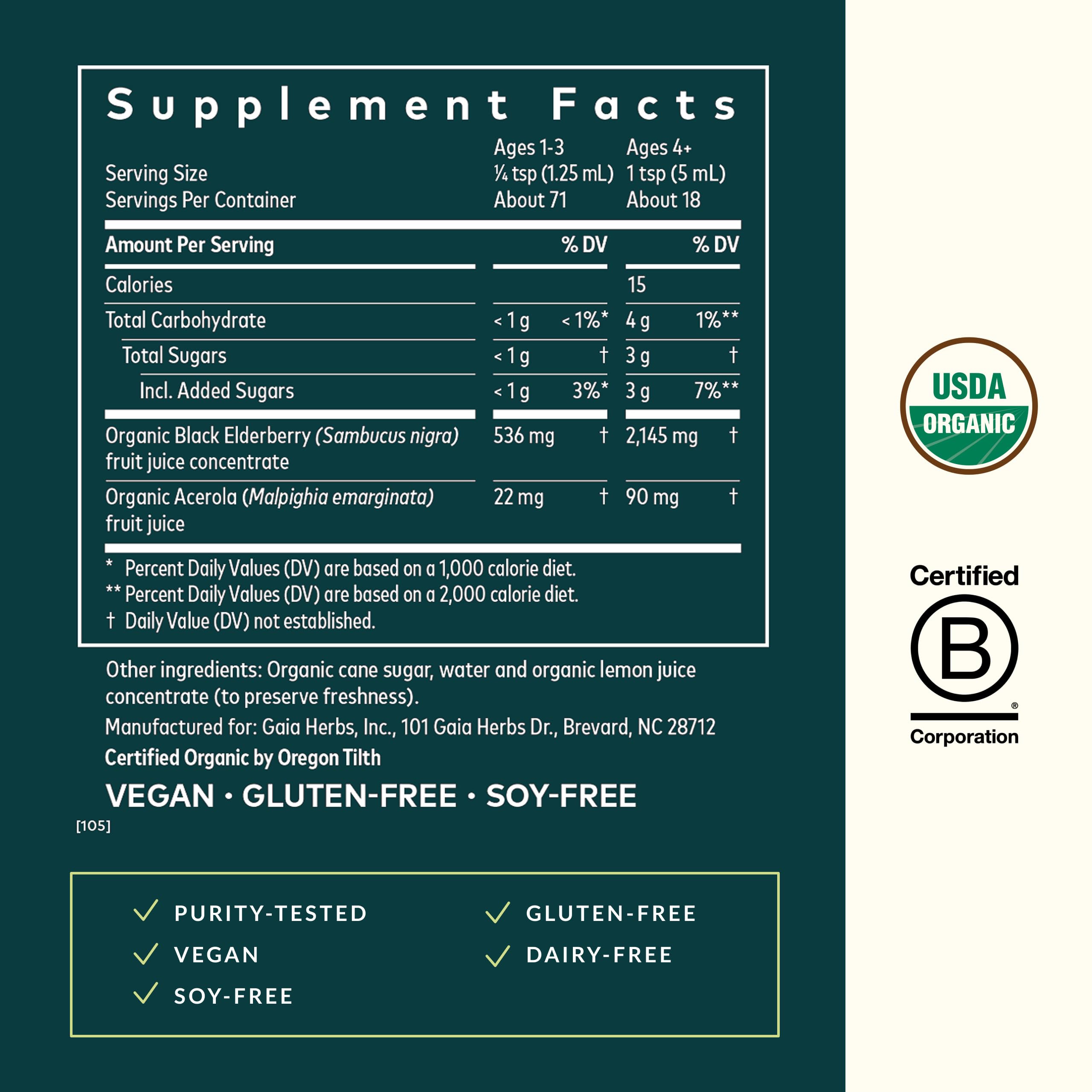 Gaia Herbs Black Elderberry Syrup - Organic Immune Support (3 oz, 18-Day Supply)