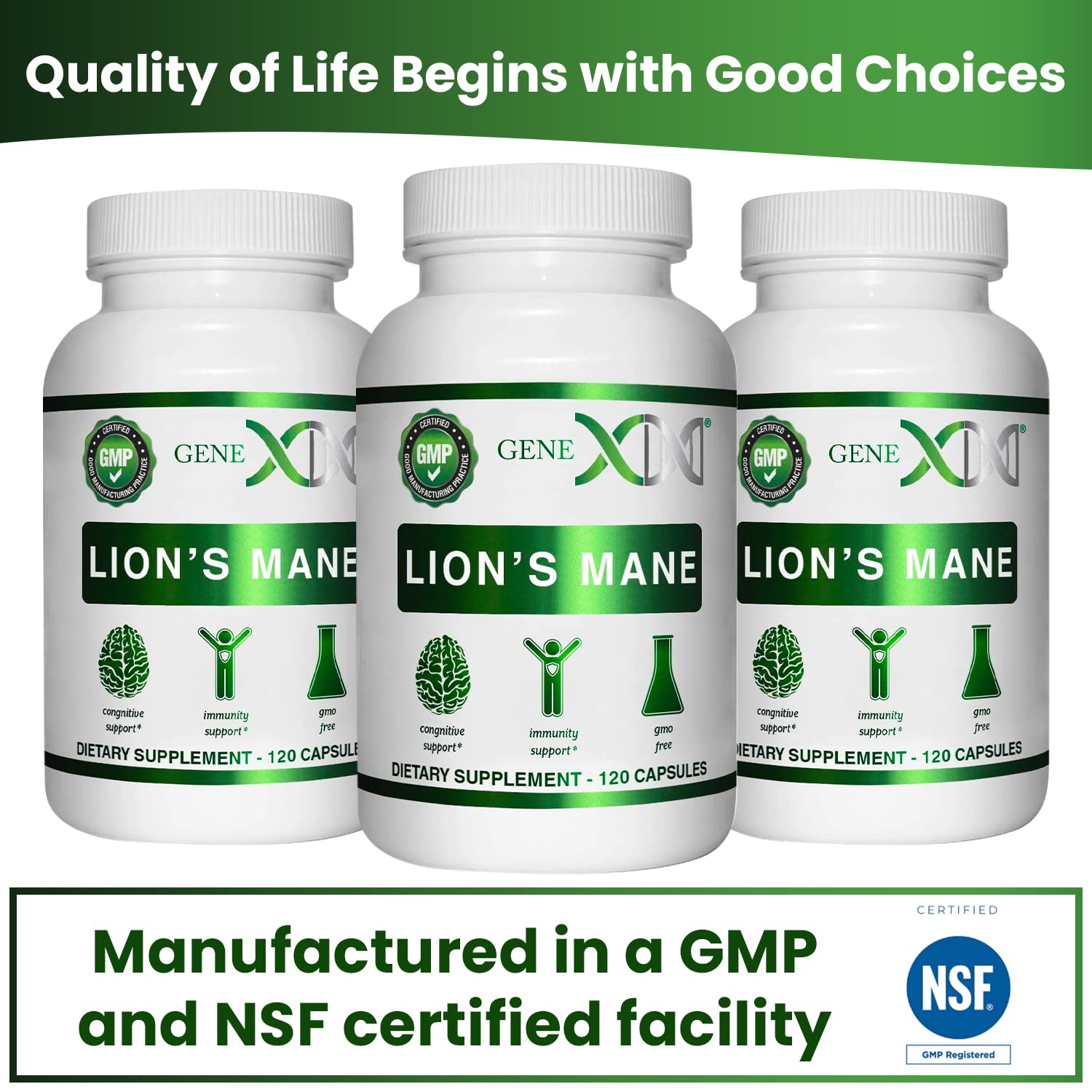 Genex Formulas Lions Mane Supplement - 1000mg per Serving, 120 Capsules | 100% Lion's Mane Extract | Nootropics Brain Support