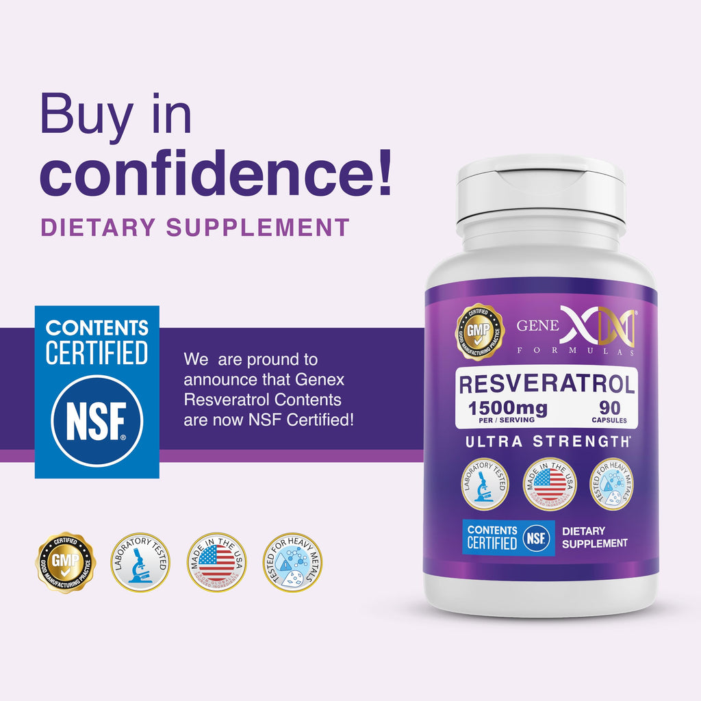 Genex Formulas Resveratrol 1500 mg – NSF Certified, Gluten Free, 90 Count