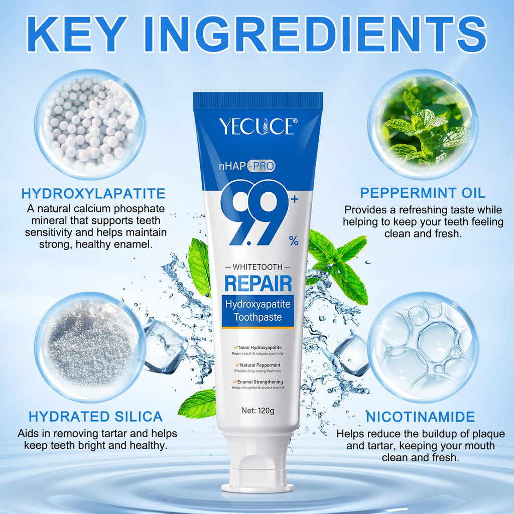 10% Nano Hydroxyapatite Toothpaste - Restore, Strengthen & Whitens Teeth - Dentist Recommended 4 oz